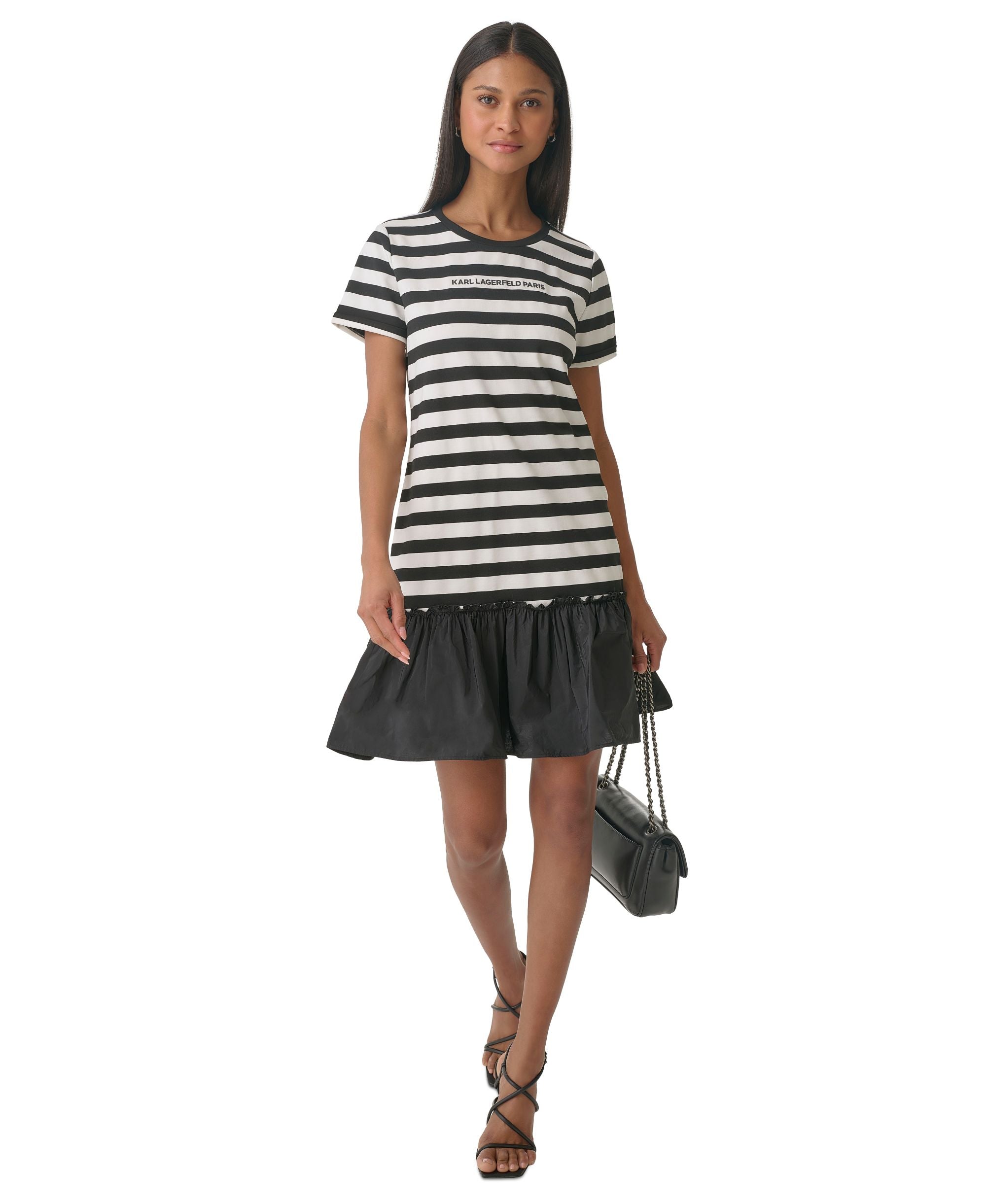 Women's Striped Ruffled T-Shirt Dress
