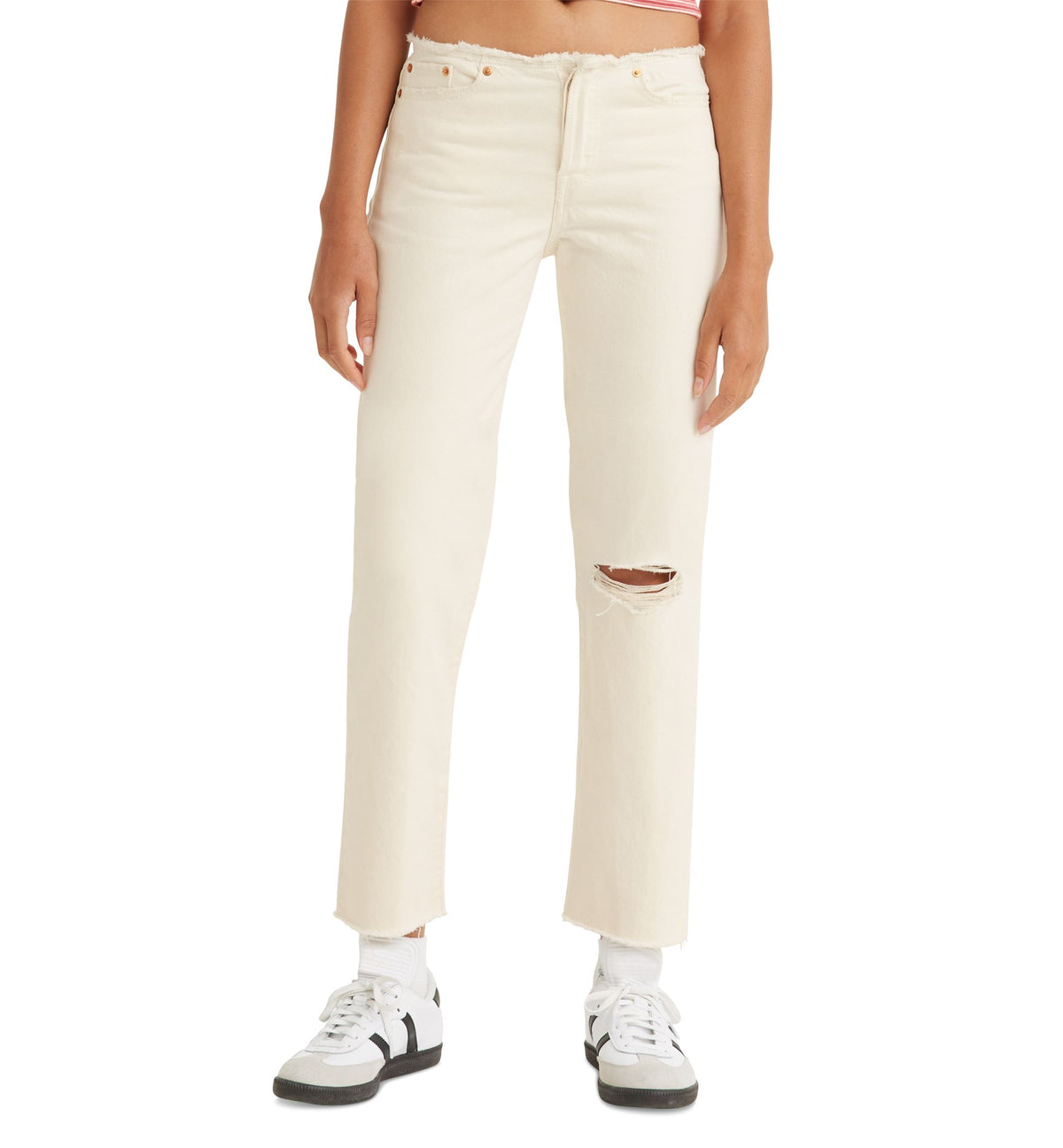 Women's Wedgie Straight-Leg Ripped Waistband Jeans