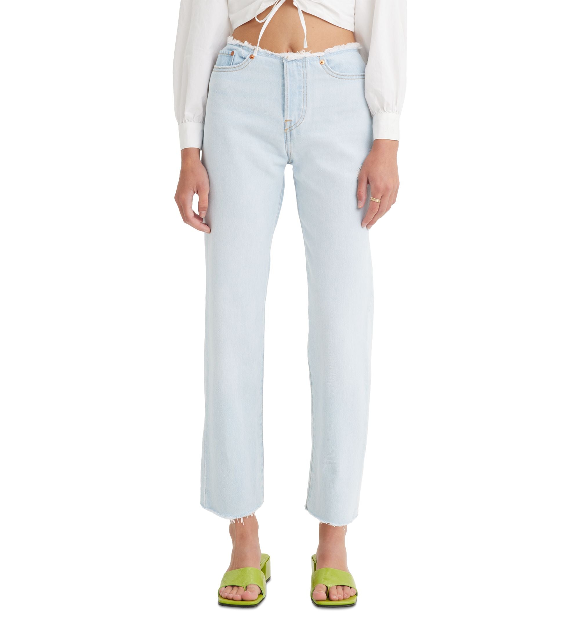 Women's Wedgie Straight-Leg Ripped Waistband Jeans