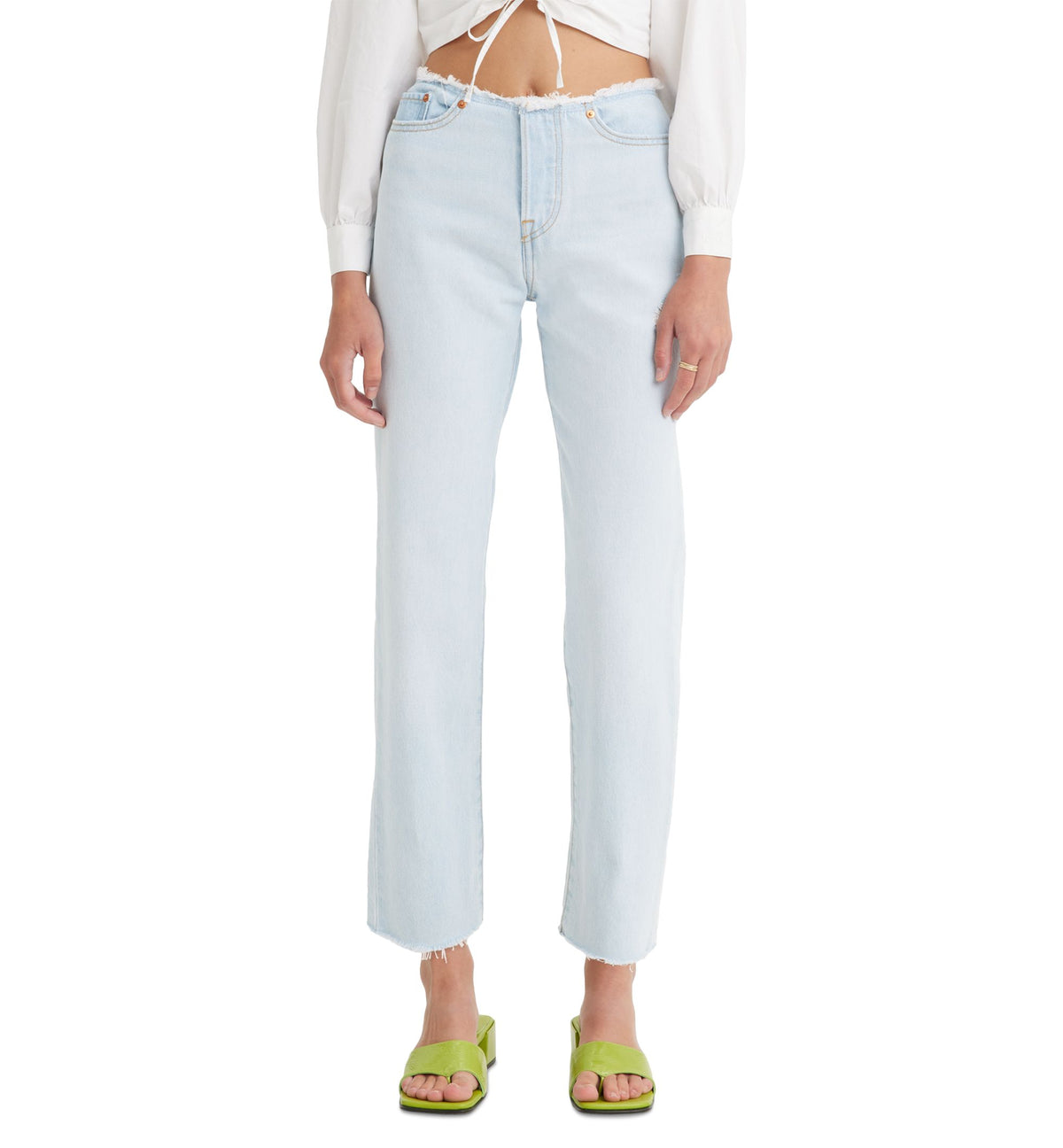 Women's Wedgie Straight-Leg Ripped Waistband Jeans