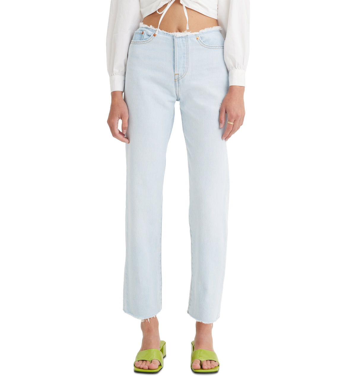 Women's Wedgie Straight-Leg Ripped Waistband Jeans