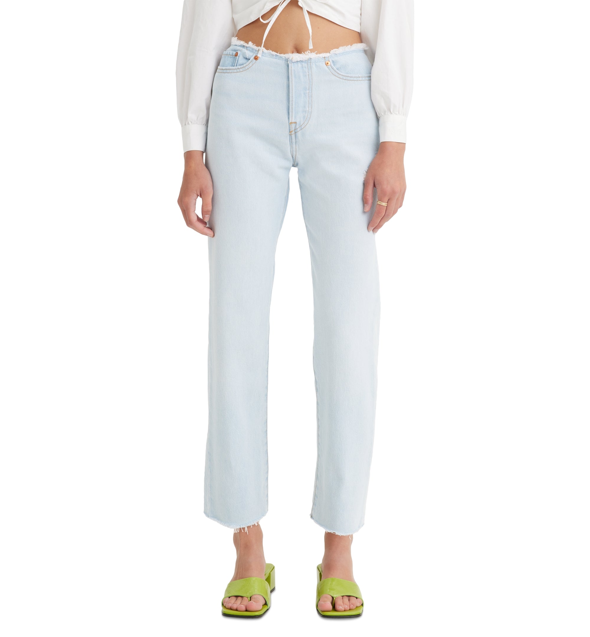 Women's Wedgie Straight-Leg Ripped Waistband Jeans