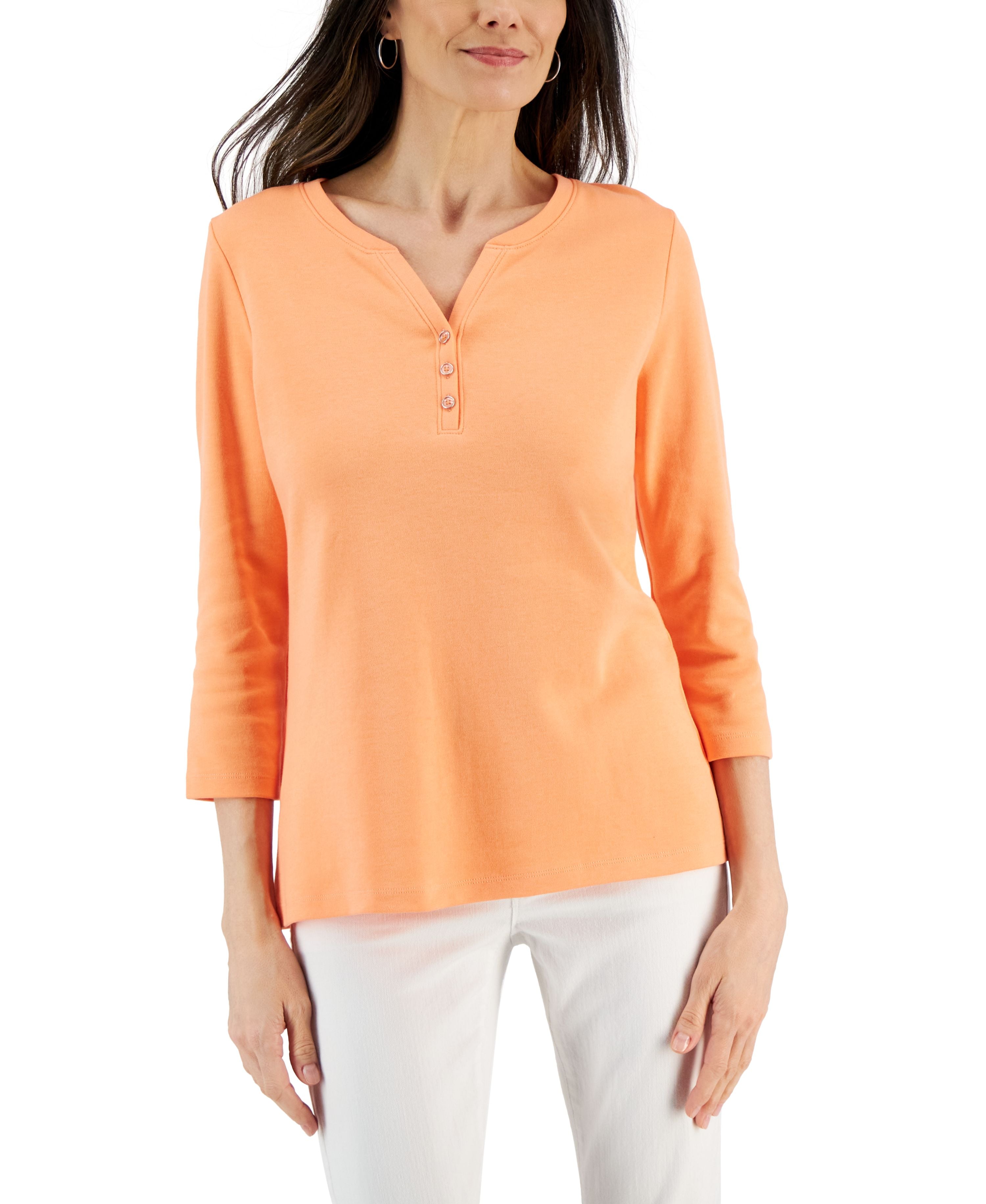 Cotton Henley V-Neck Top