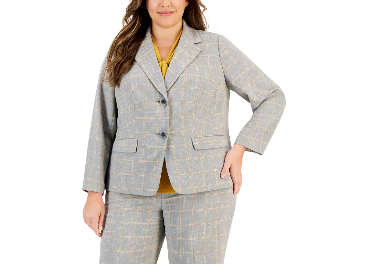Plus Size Two-Button Long-Sleeve Plaid Blazer