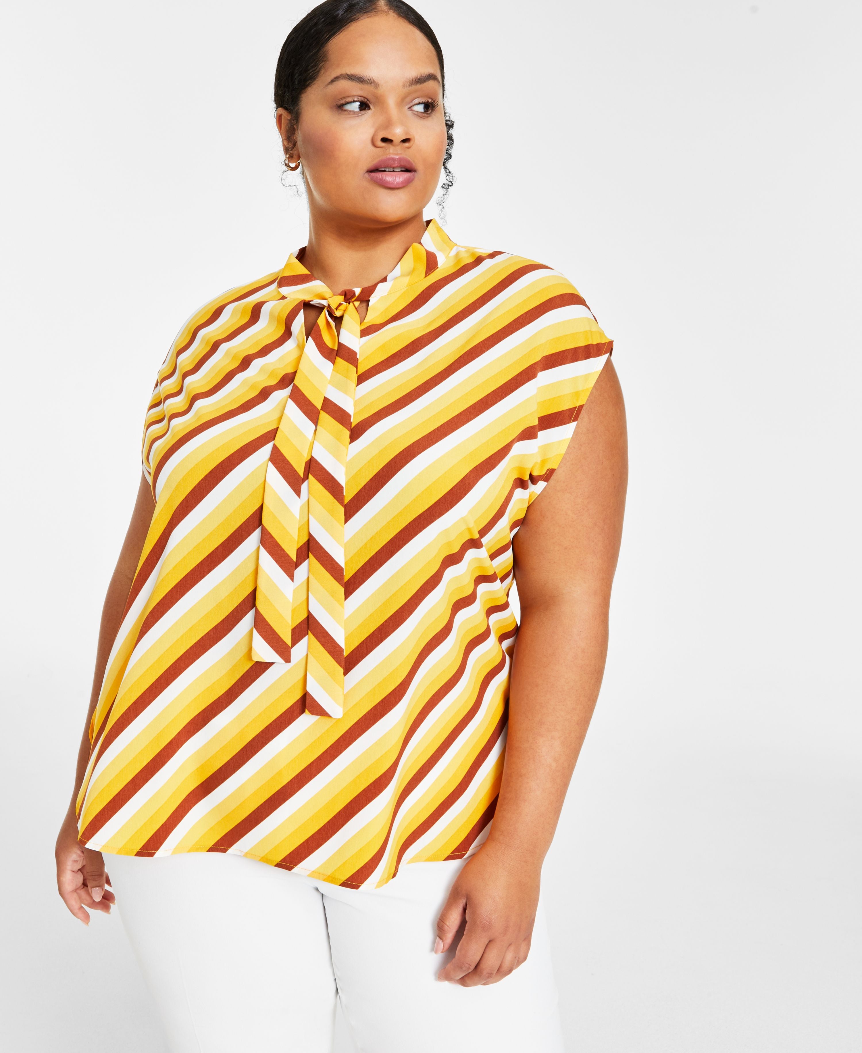 Plus Size Sleeveless Tie-Neck Blouse