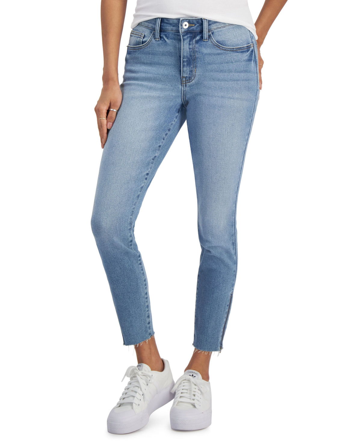 Juniors' Mid-Rise Skinny Ankle Jeans with Ankle Zipper Detail