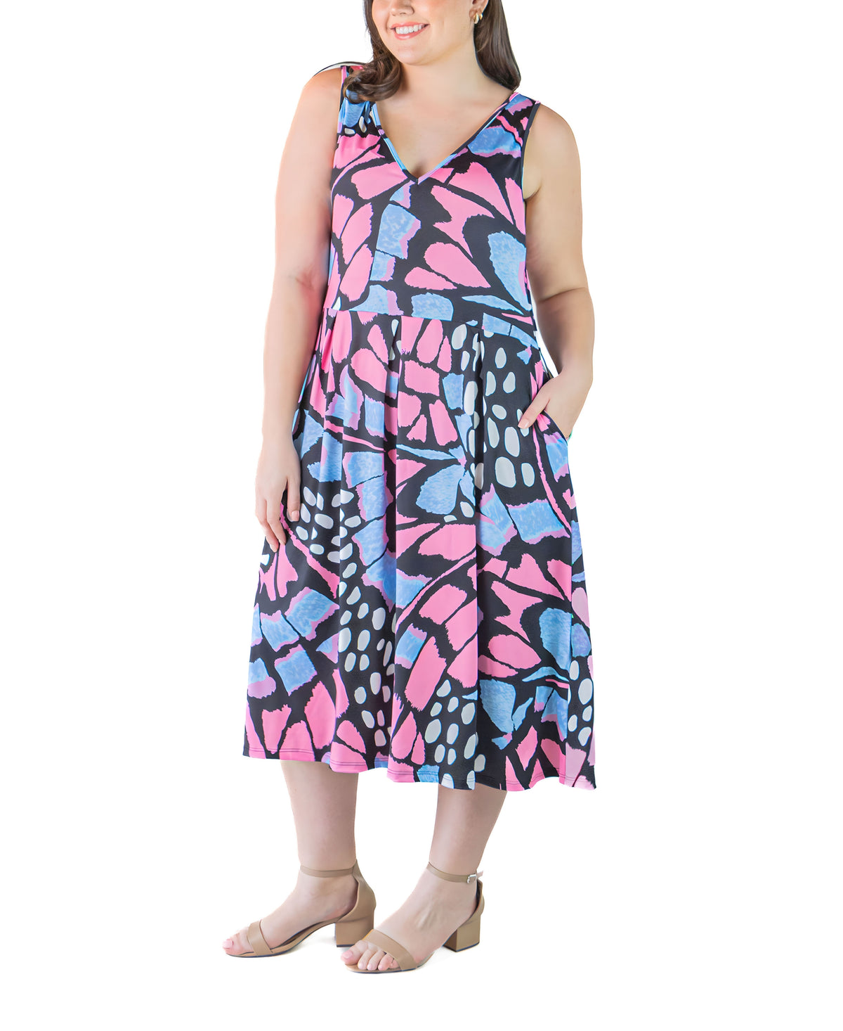 Plus Size Midi Fit and Flare Pocket Dress