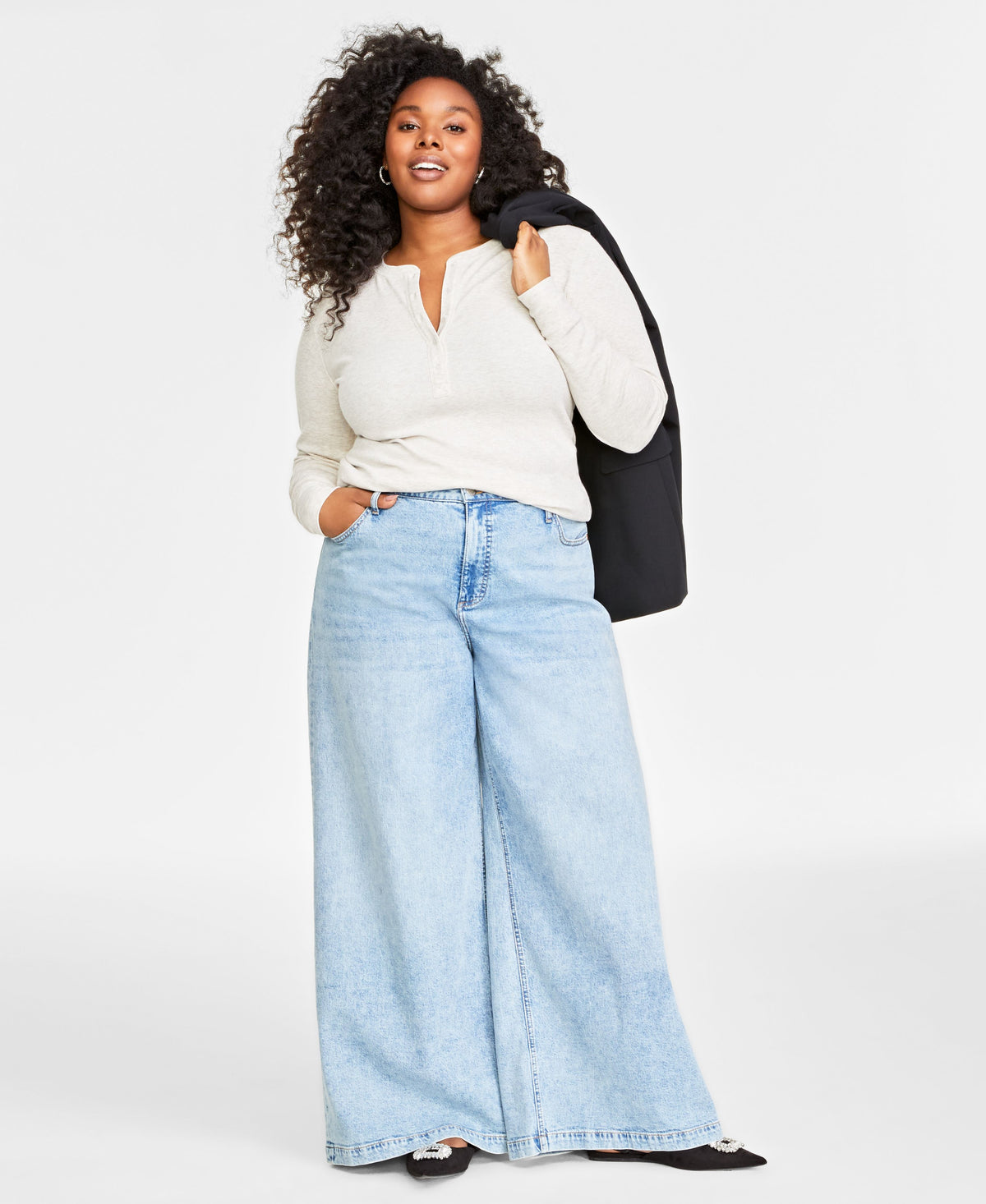 Plus Size Ribbed Long-Sleeve Henley Top