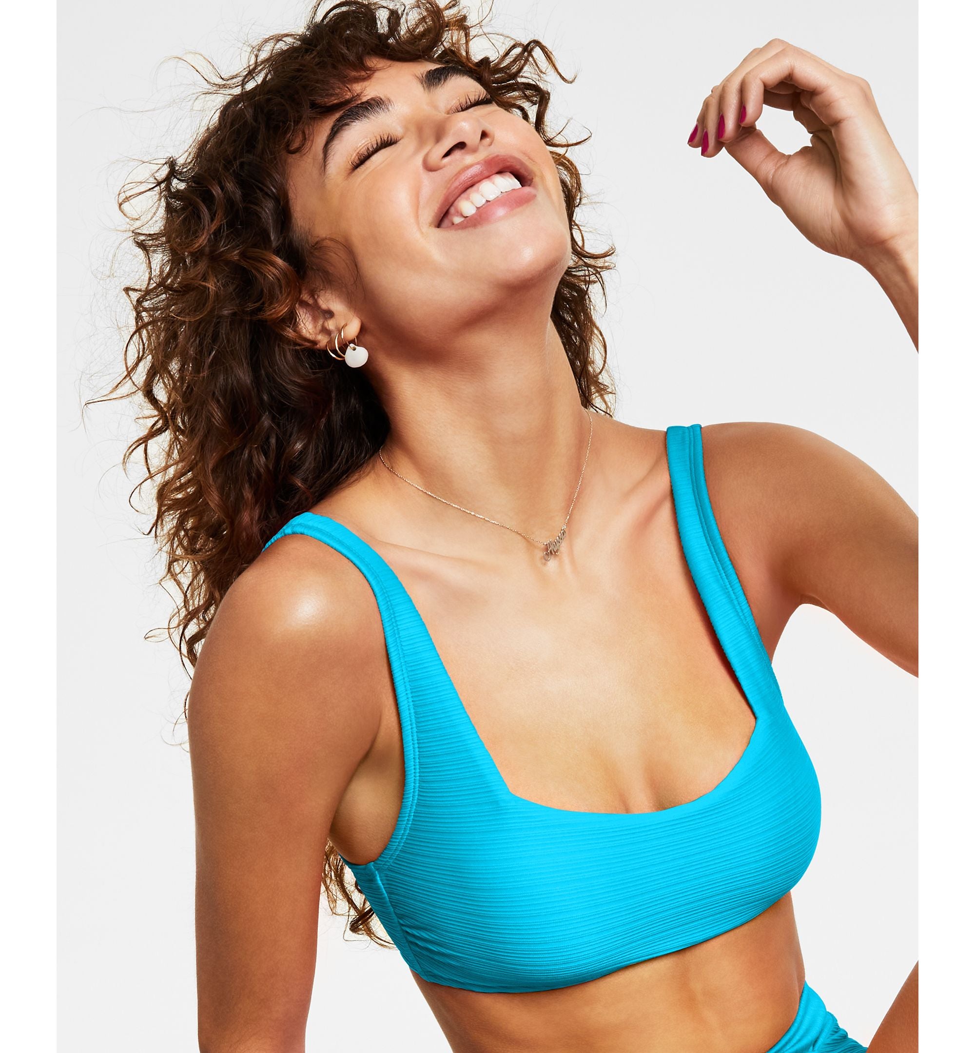 Juniors' Mint Spark Variegated Ribbed Bralette Bikini Top