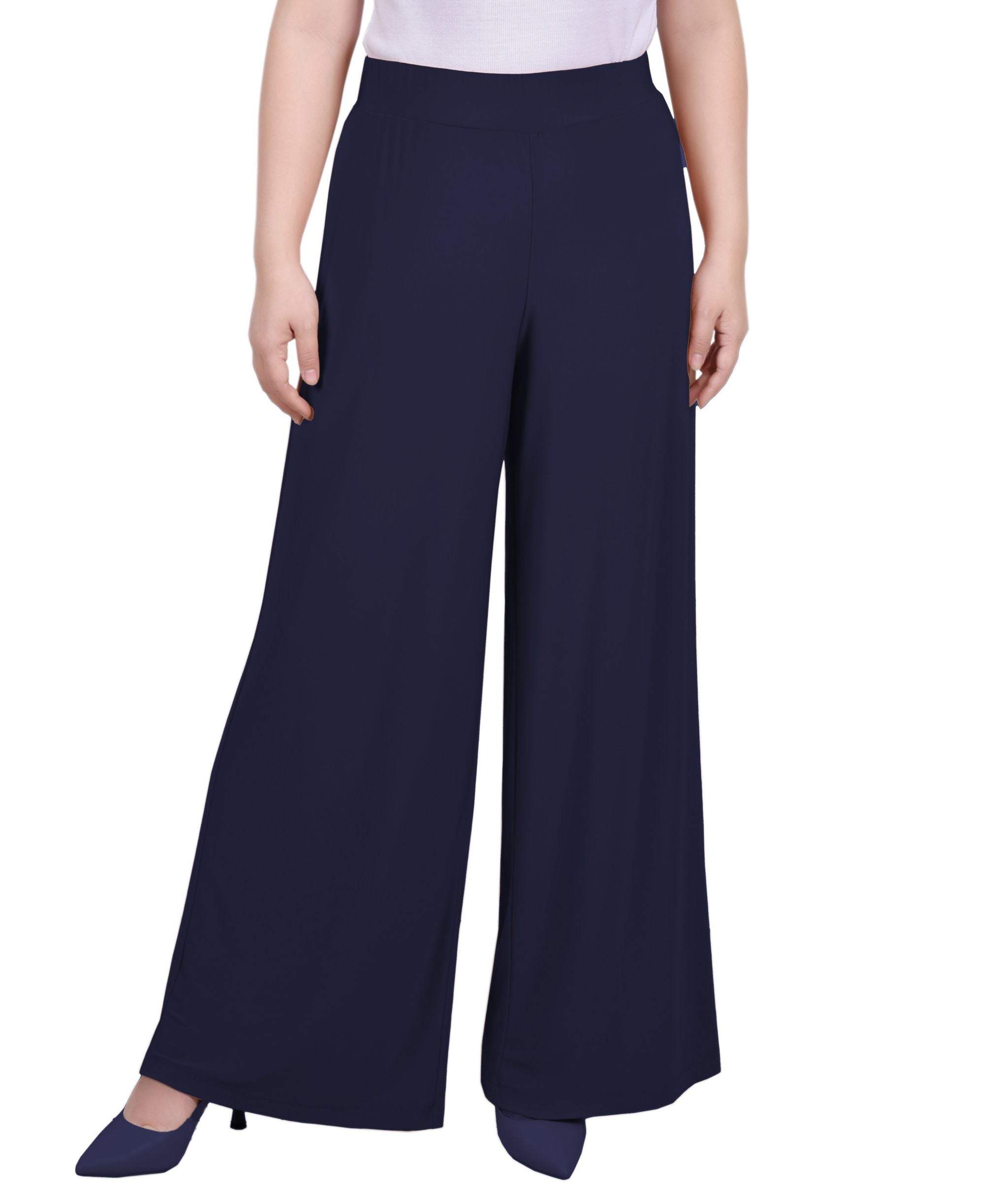 Petite Short Mid Rise Pull On Wide-Leg Palazzo Pant