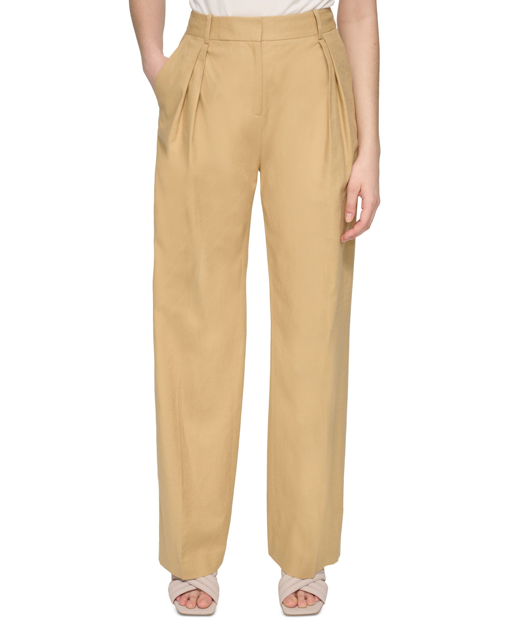 Women's Linen-Blend Pleated Wide-Leg Pants