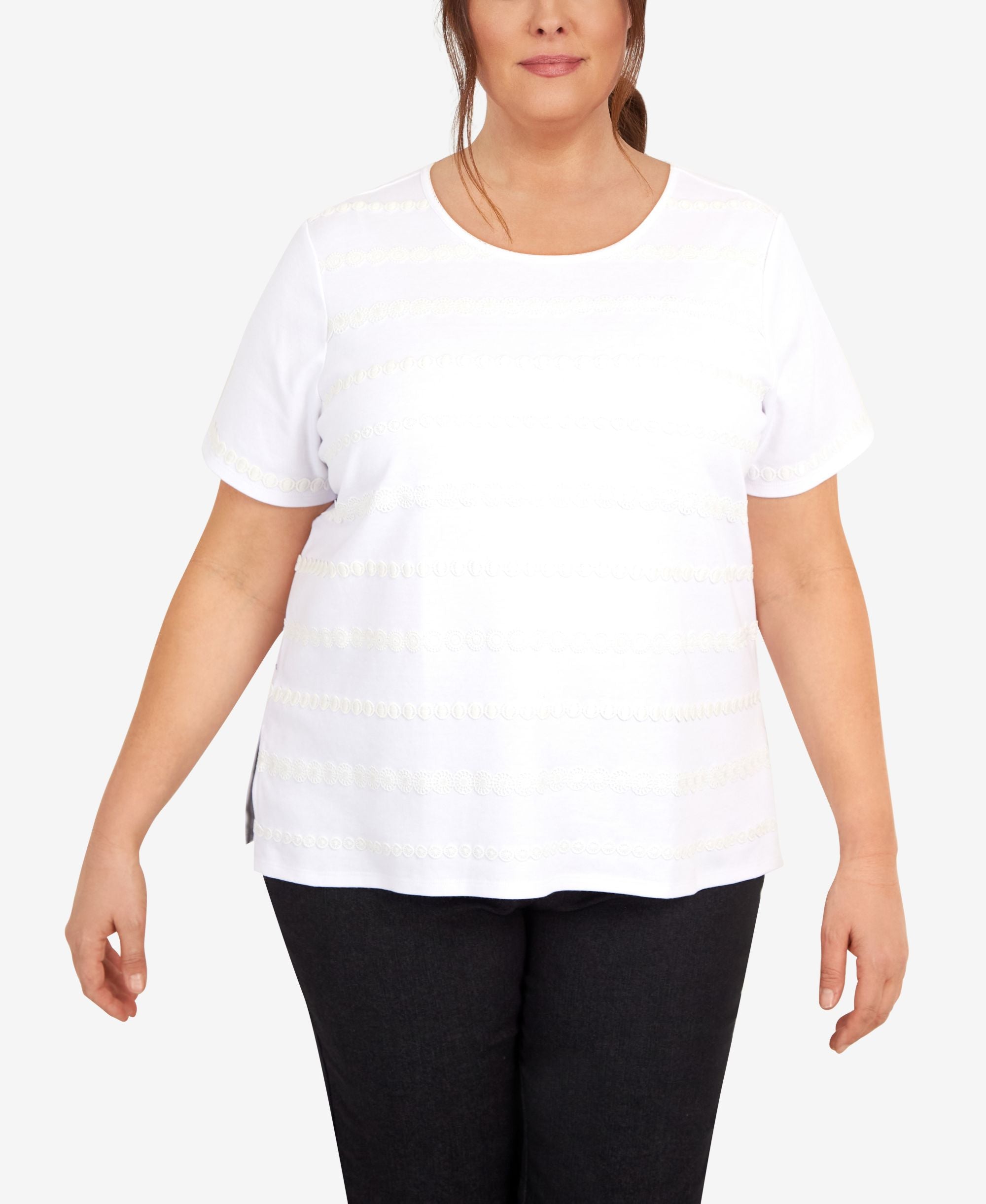 Plus Size Lace Stripe T-shirt