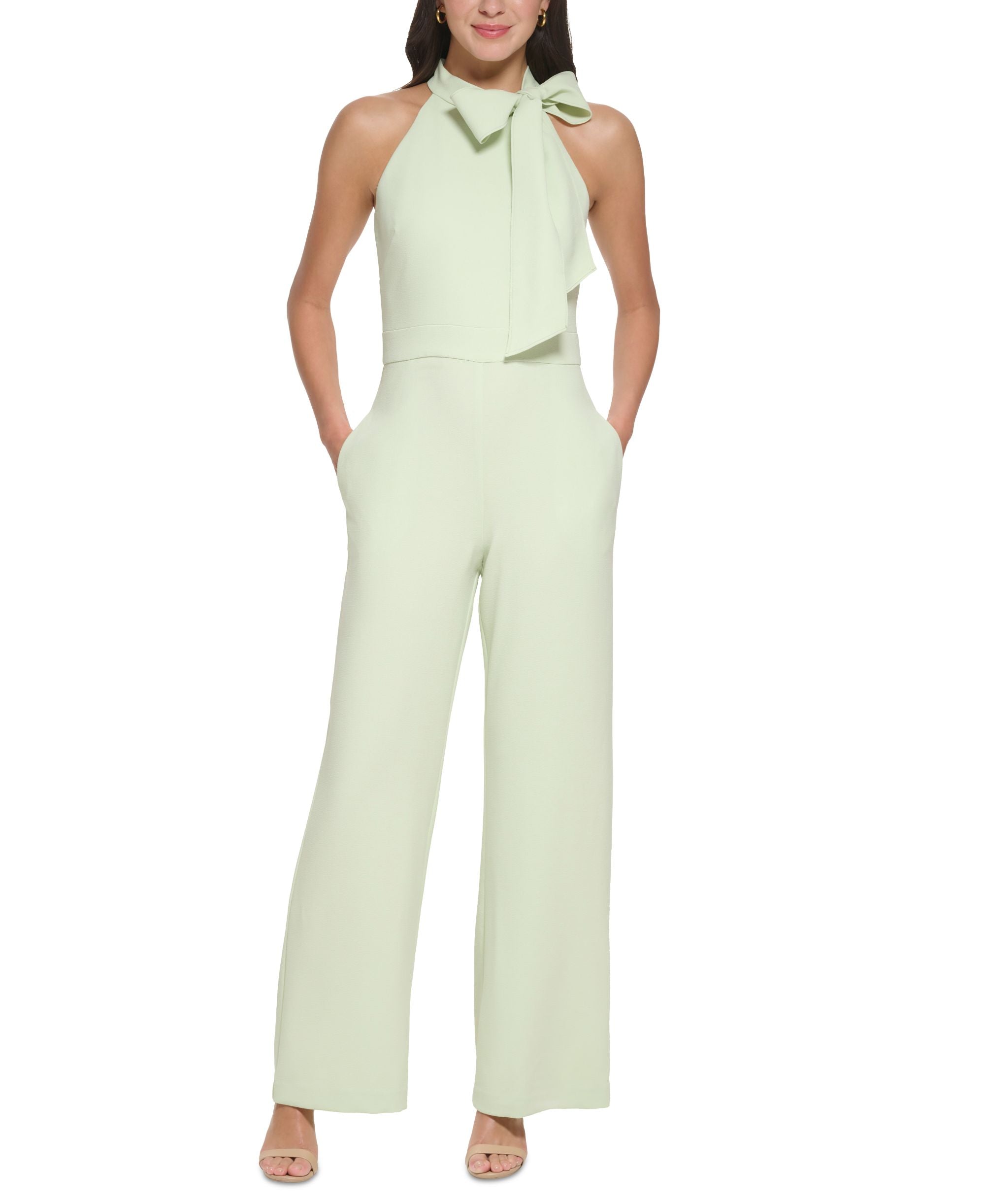 Women's Signature Stretch Crepe Bow-Neck Halter Jumpsuit