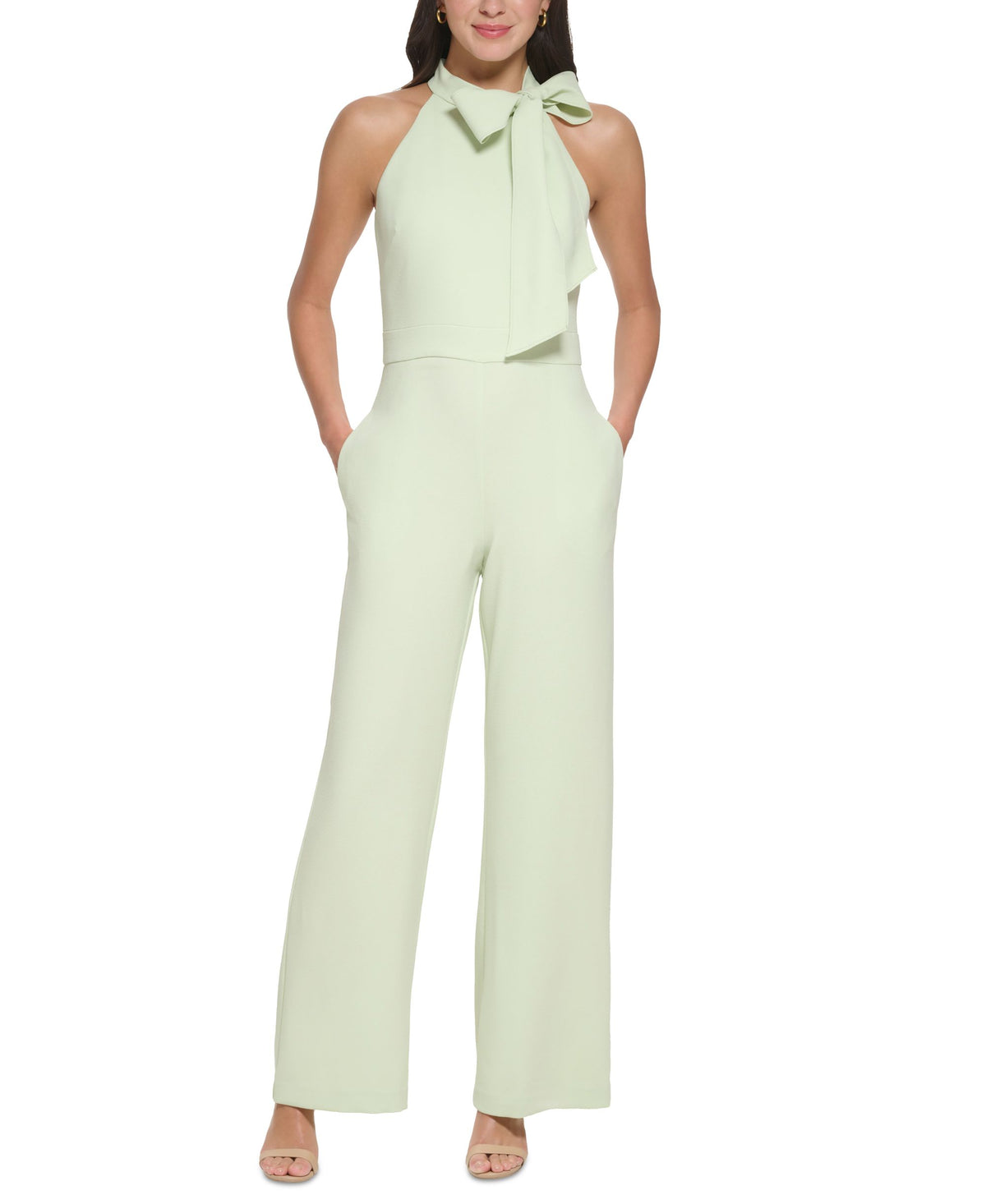 Women's Signature Stretch Crepe Bow-Neck Halter Jumpsuit