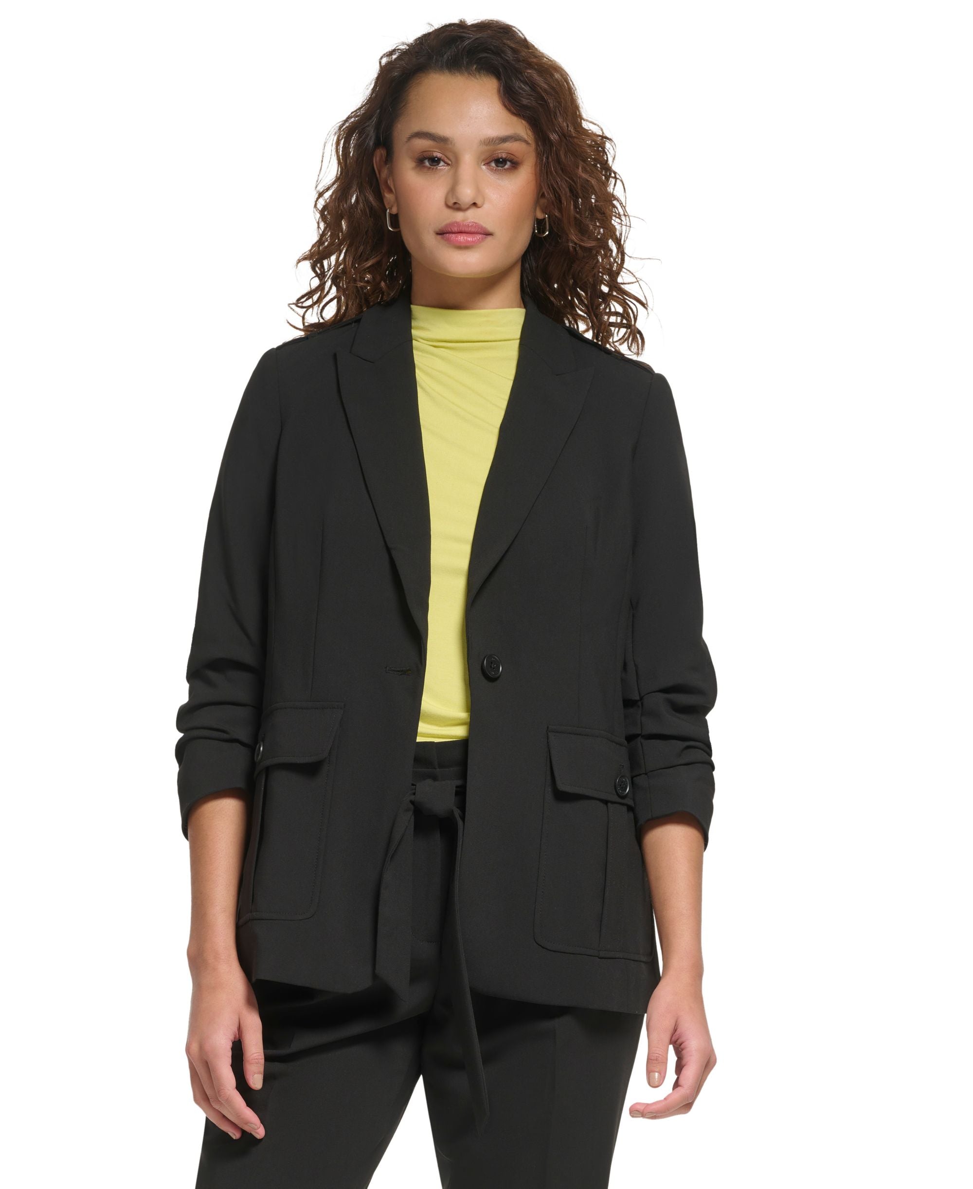 Women's One-Button Ruched-Sleeve Jacket