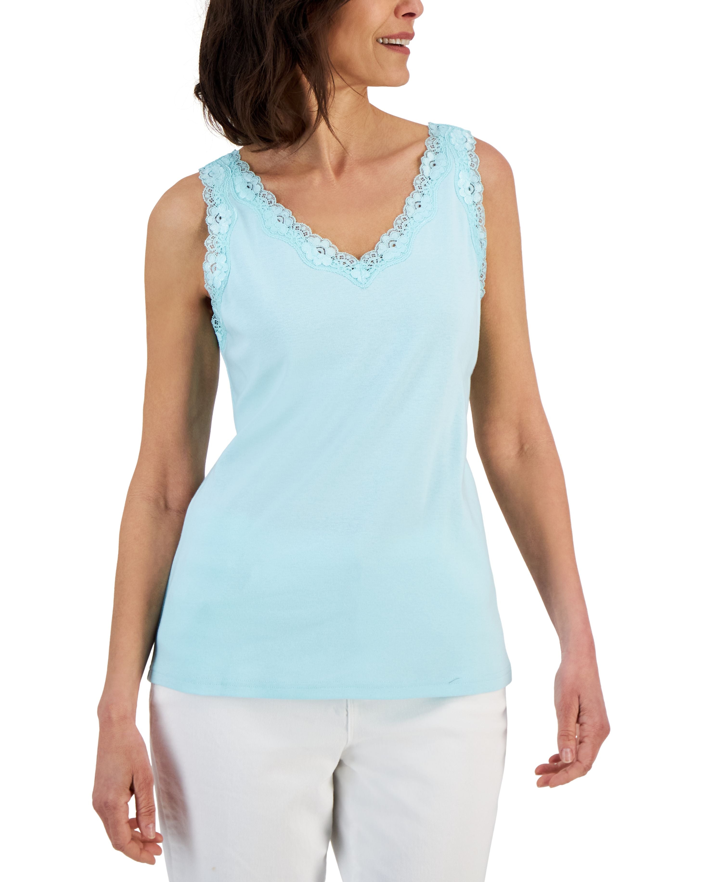 Cotton Scalloped-Lace Tank Top