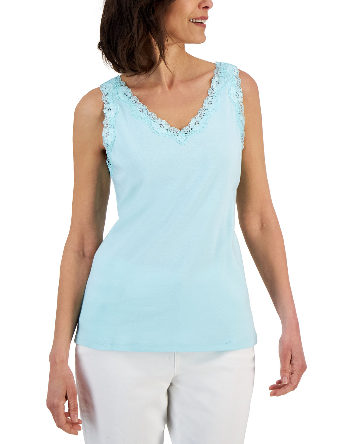 Cotton Scalloped-Lace Tank Top