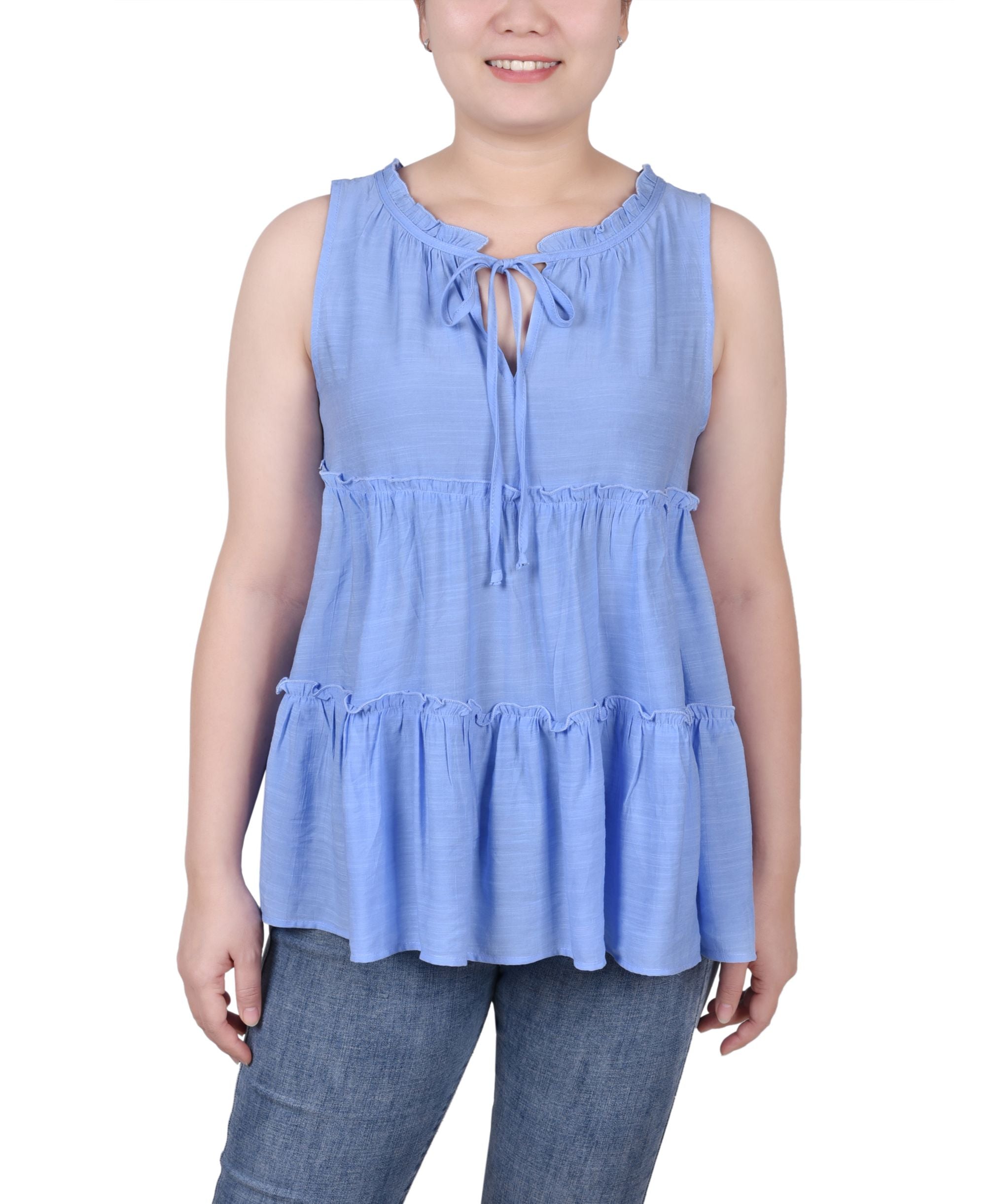 NY Collection Petite Sleeveless Tiered Blouse