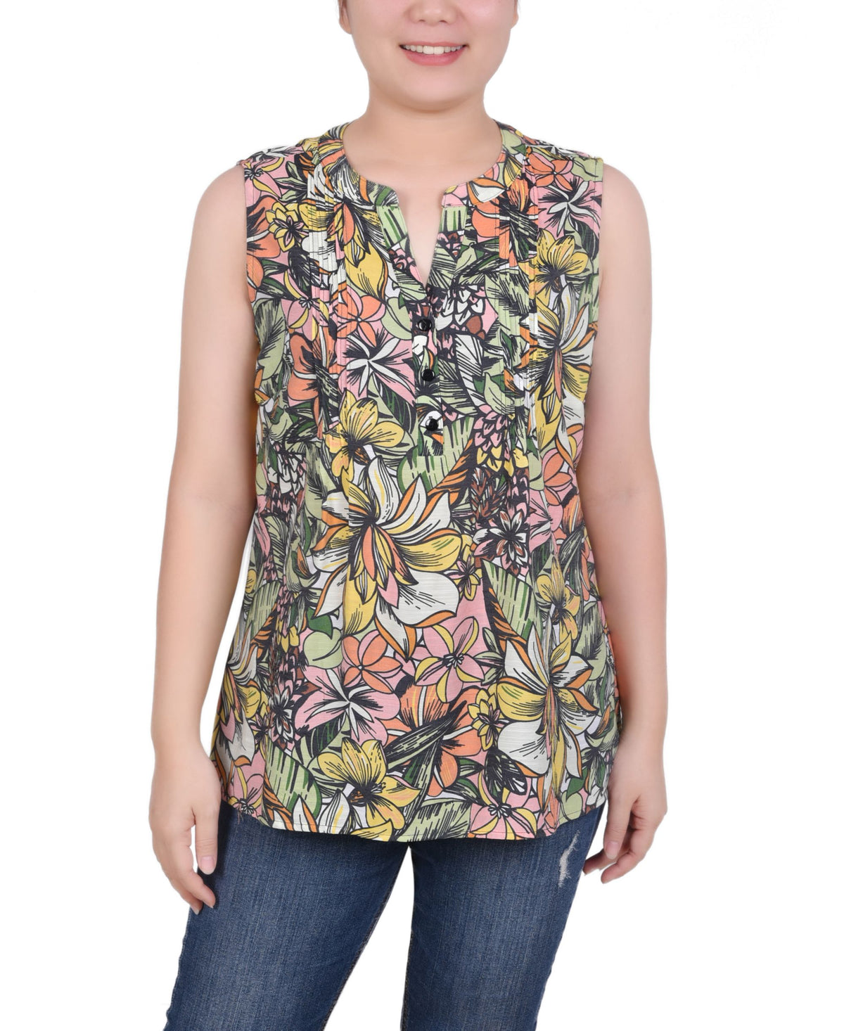 NY Collection Petite Sleeveless Pintucked Blouse
