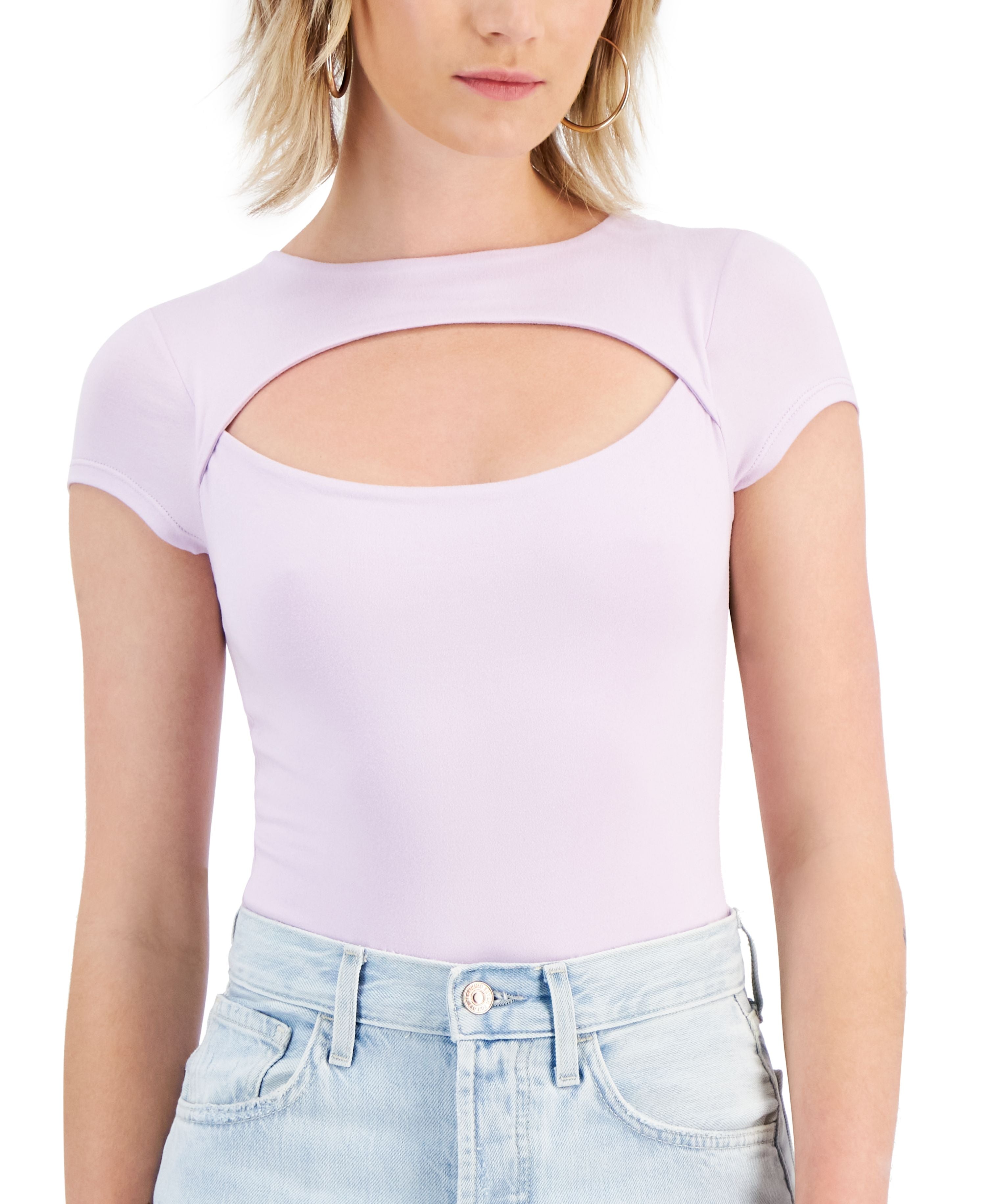 Juniors' Cutout Cap-Sleeve Bodysuit