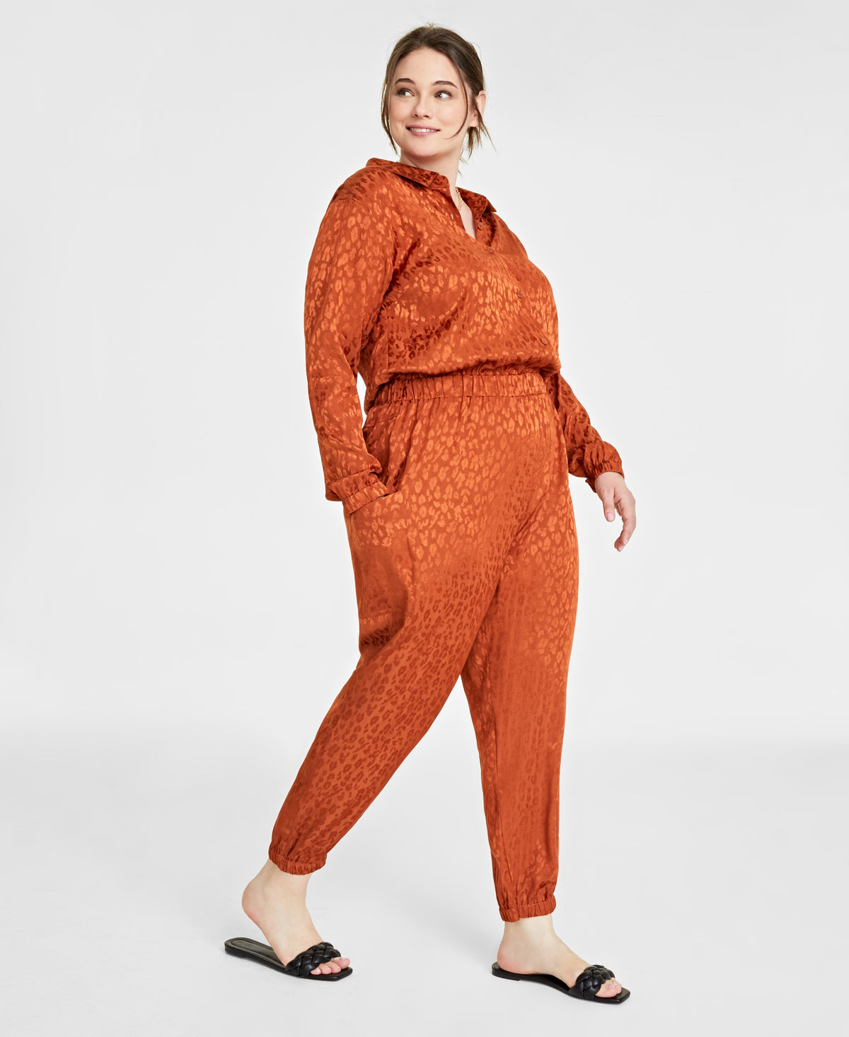 Plus Size Animal-Print Jacquard Jumpsuit