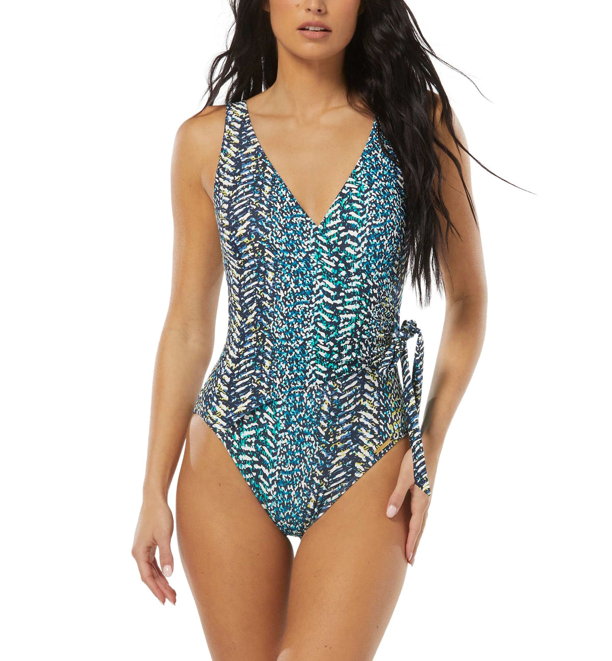 Women's Surplice-Neck Wrap-Tie One-Piece Swimsuit