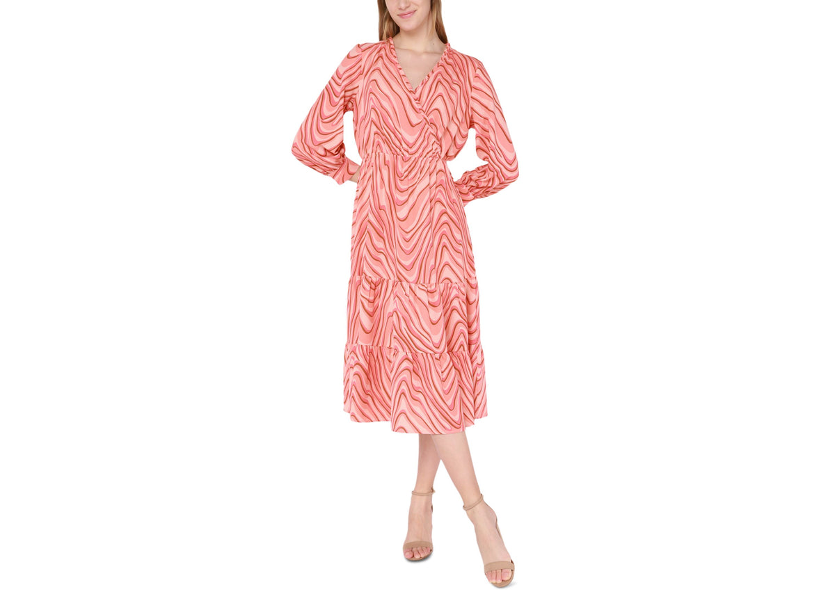 Women's Paisley-Print Wrap-Front Ruffled Midi Dress