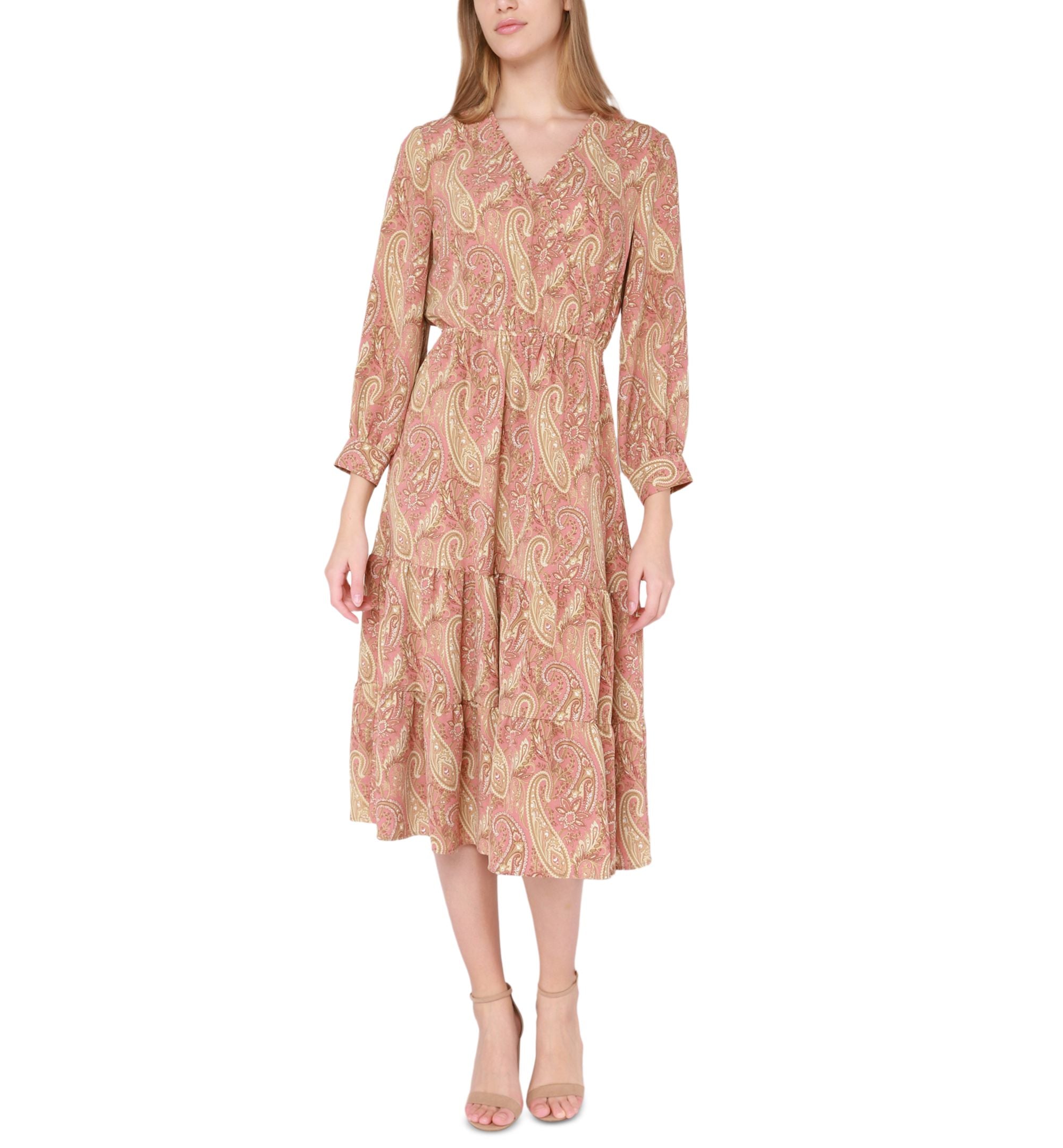Women's Paisley-Print Wrap-Front Ruffled Midi Dress