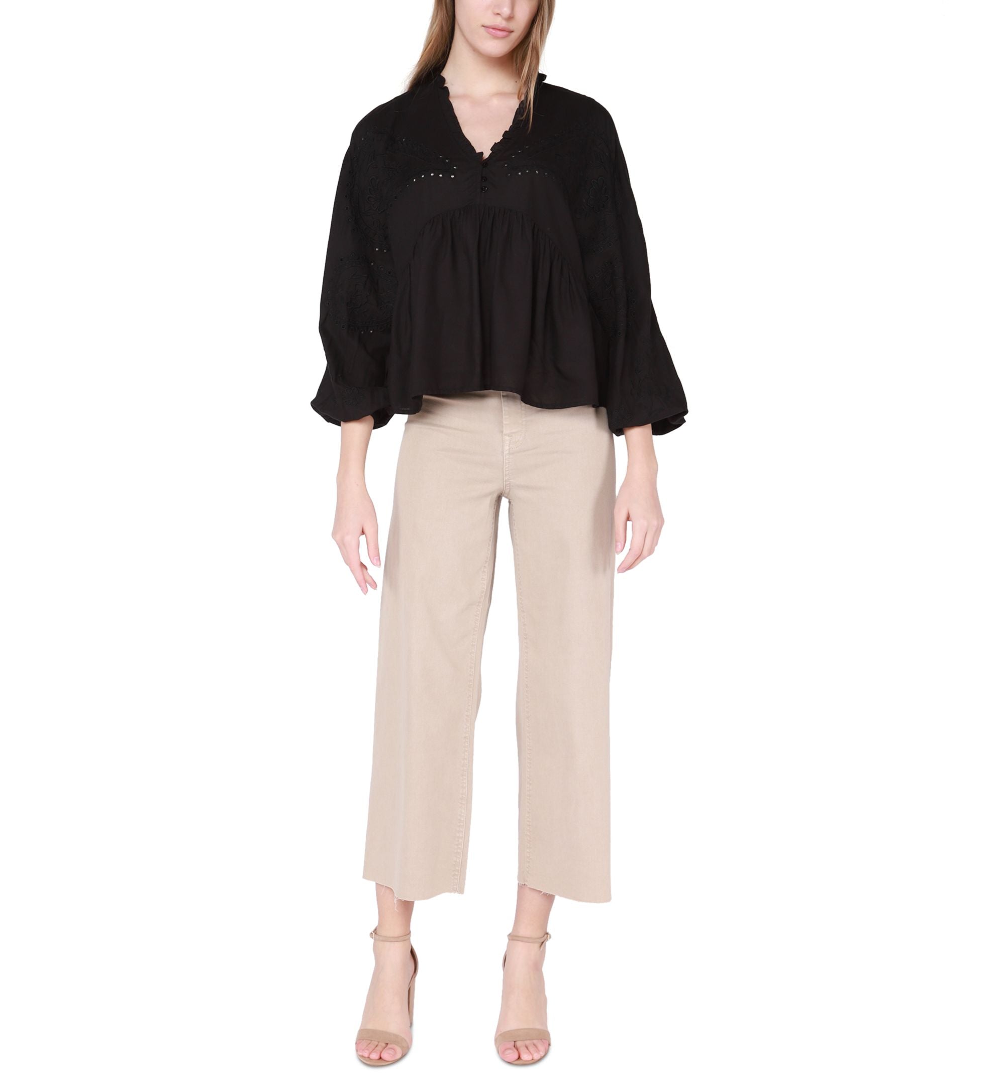 Women's Embroidered V-Neck Peplum Top