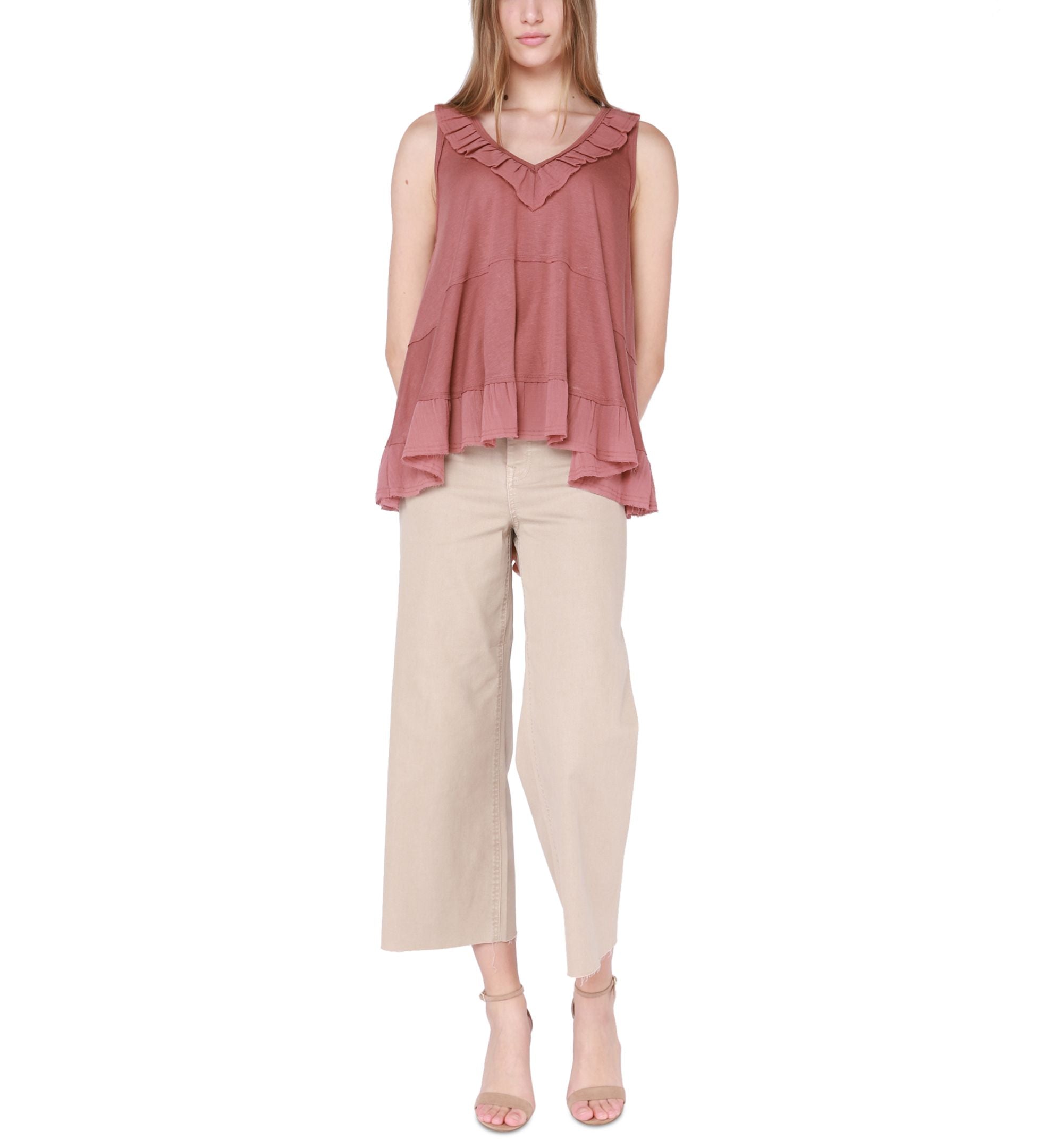 Women's V-Neck Ruffle-Trim Sleeveless Top