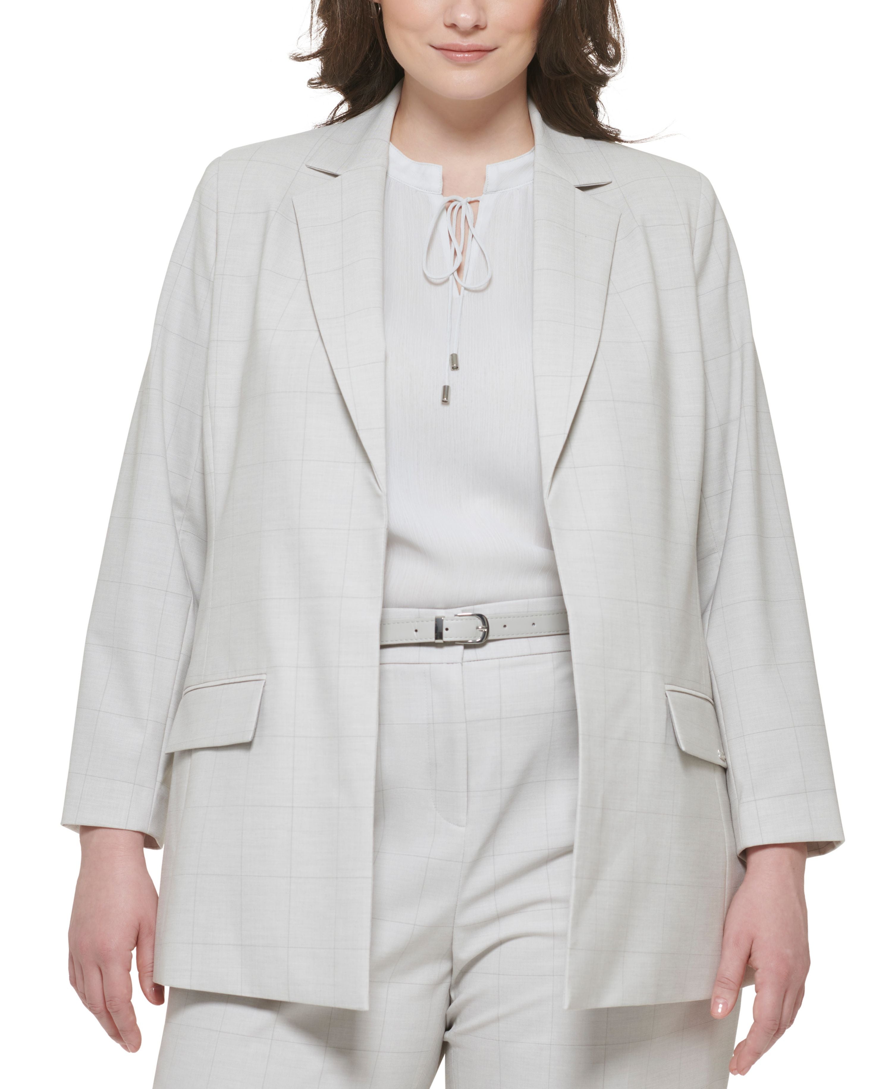 Plus Size Windowpane Open-Front Jacket