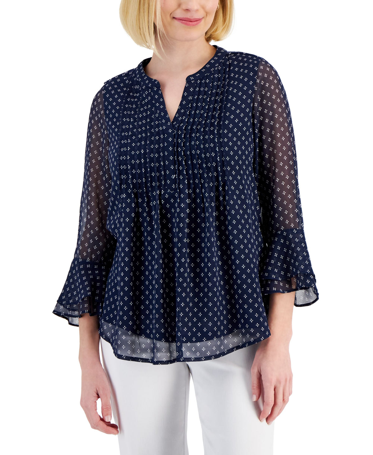 Charter Club Petite Printed Pintuck Top