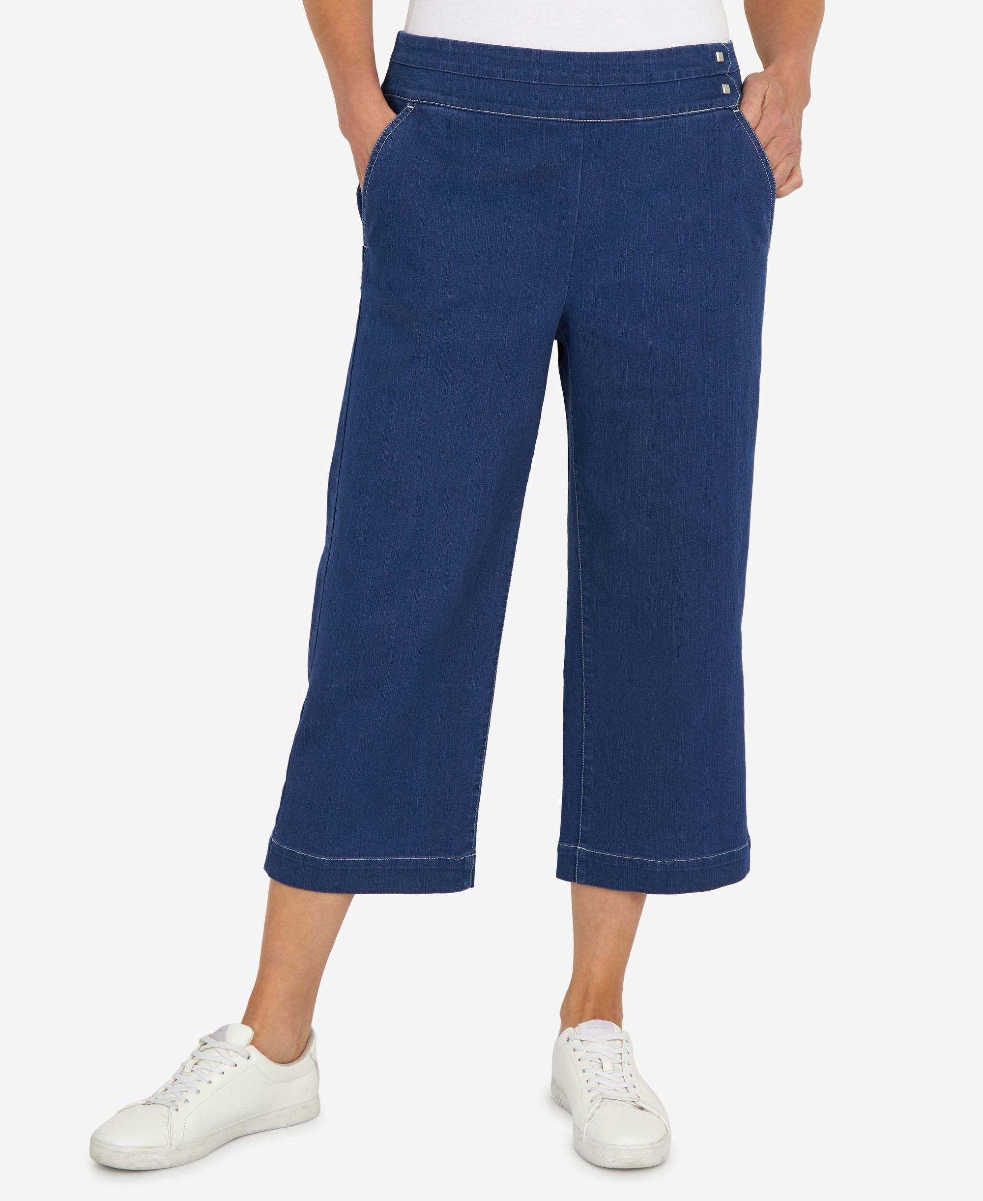Petite Banded Denim Capri Pants