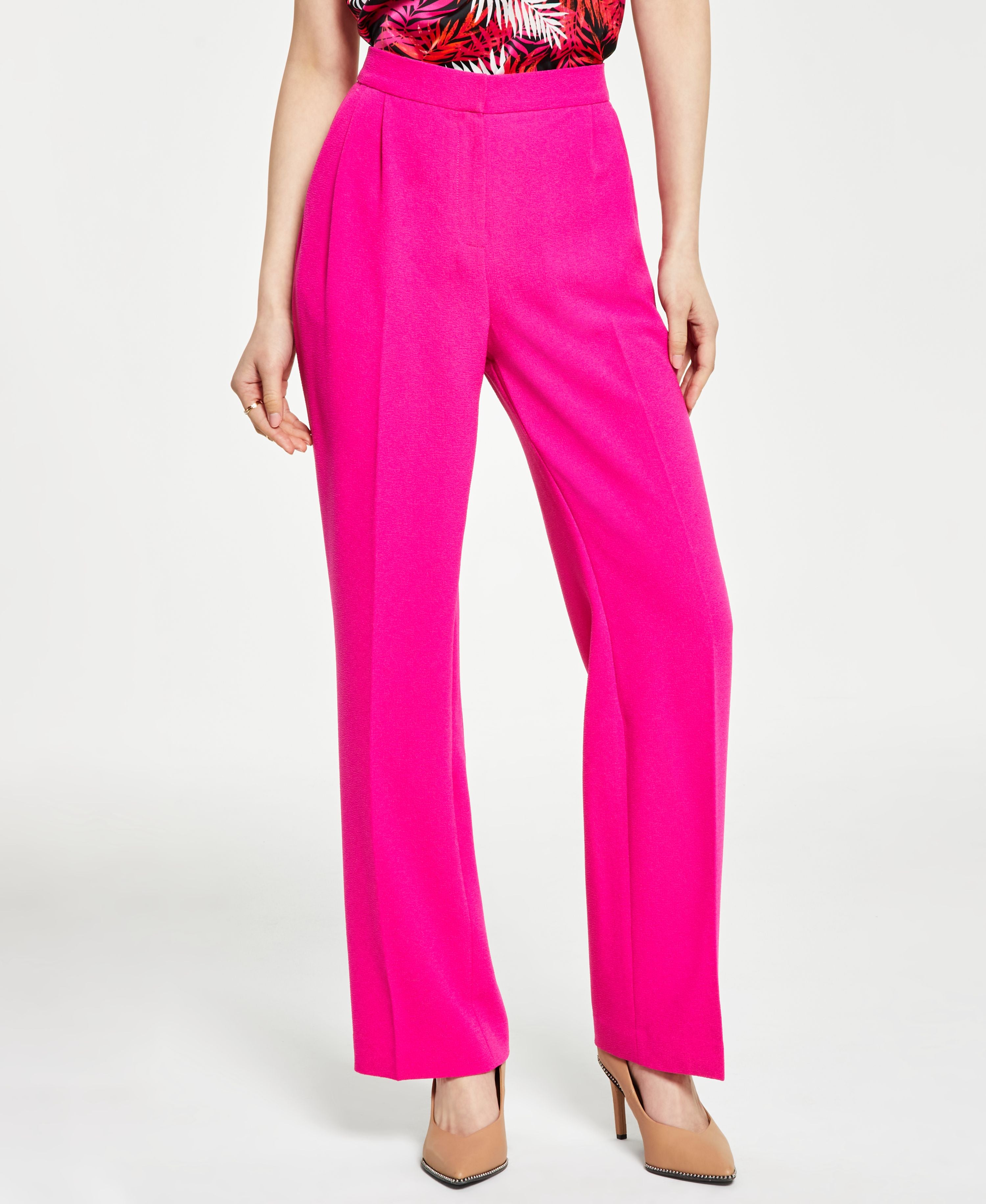 Women's High-Rise Crepe Wide-Leg Trouser Pants