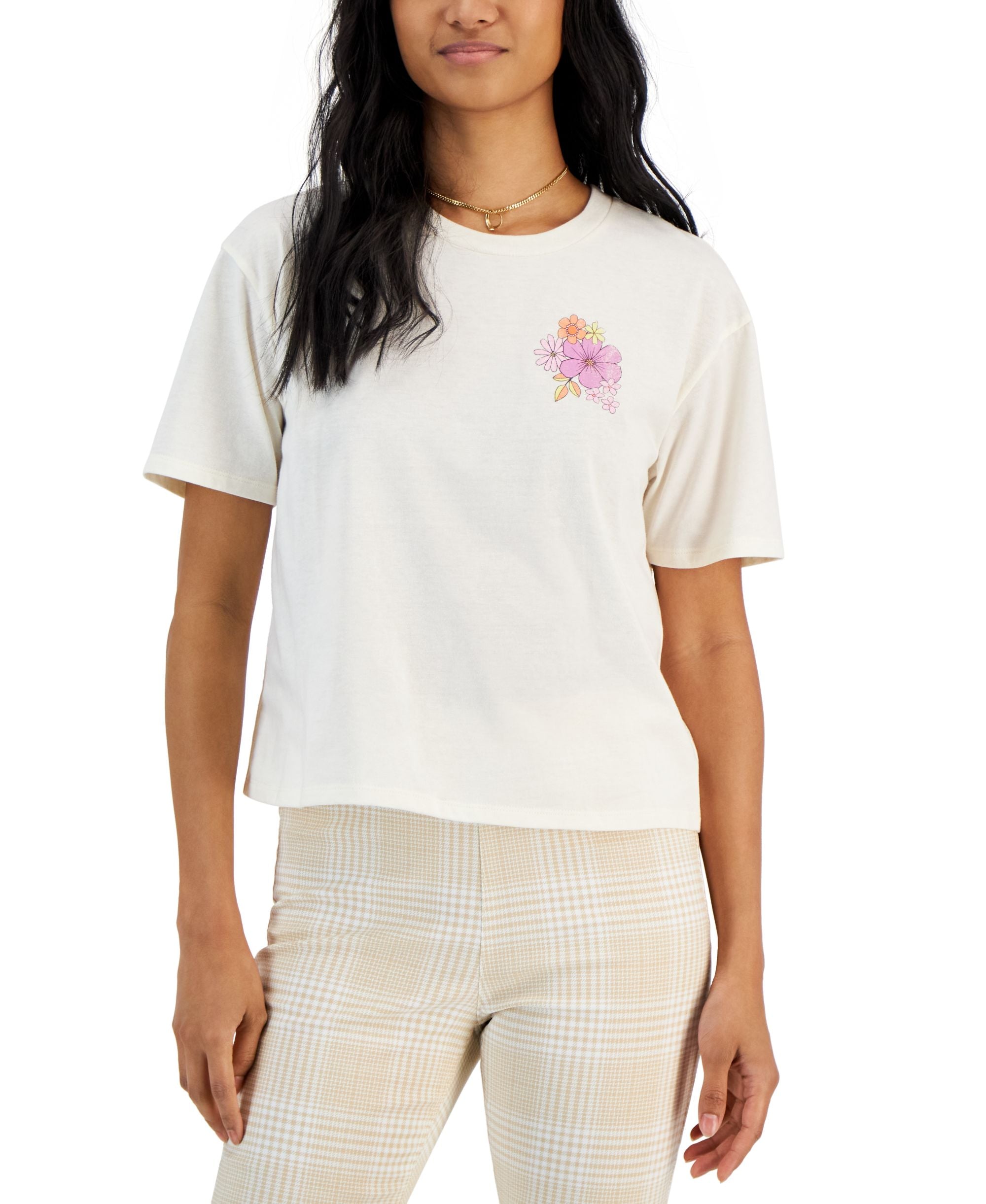Juniors' Dreamer Landscape Graphic-Back Cropped T-Shirt