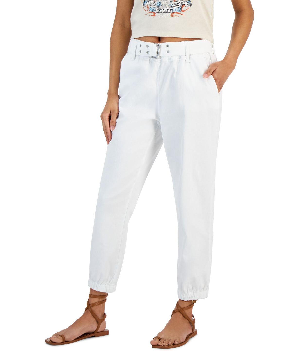 Juniors' Pull-On Belted Ankle Length Jogger Pants