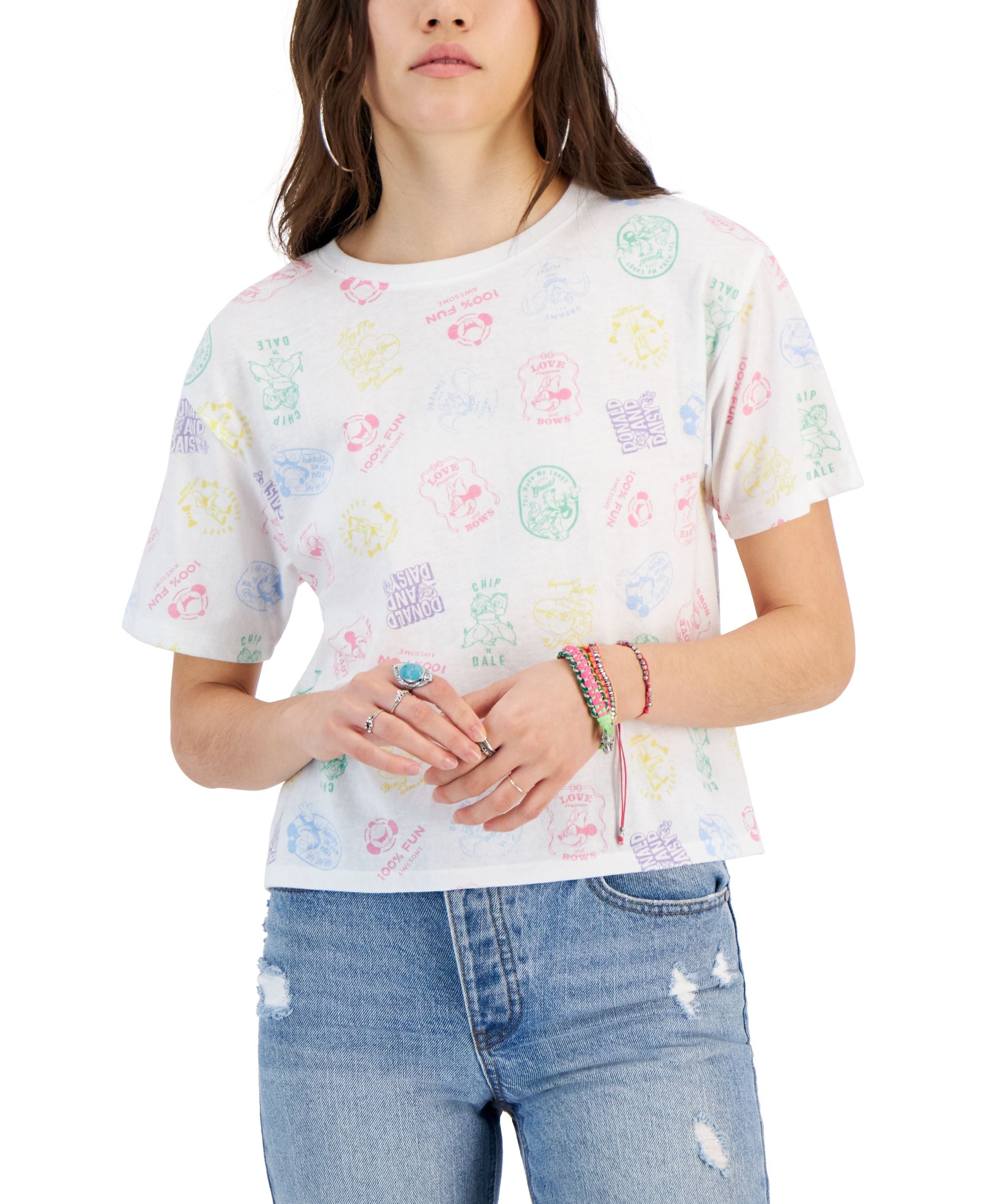Juniors' Printed Short-Sleeved Crop T-Shirt