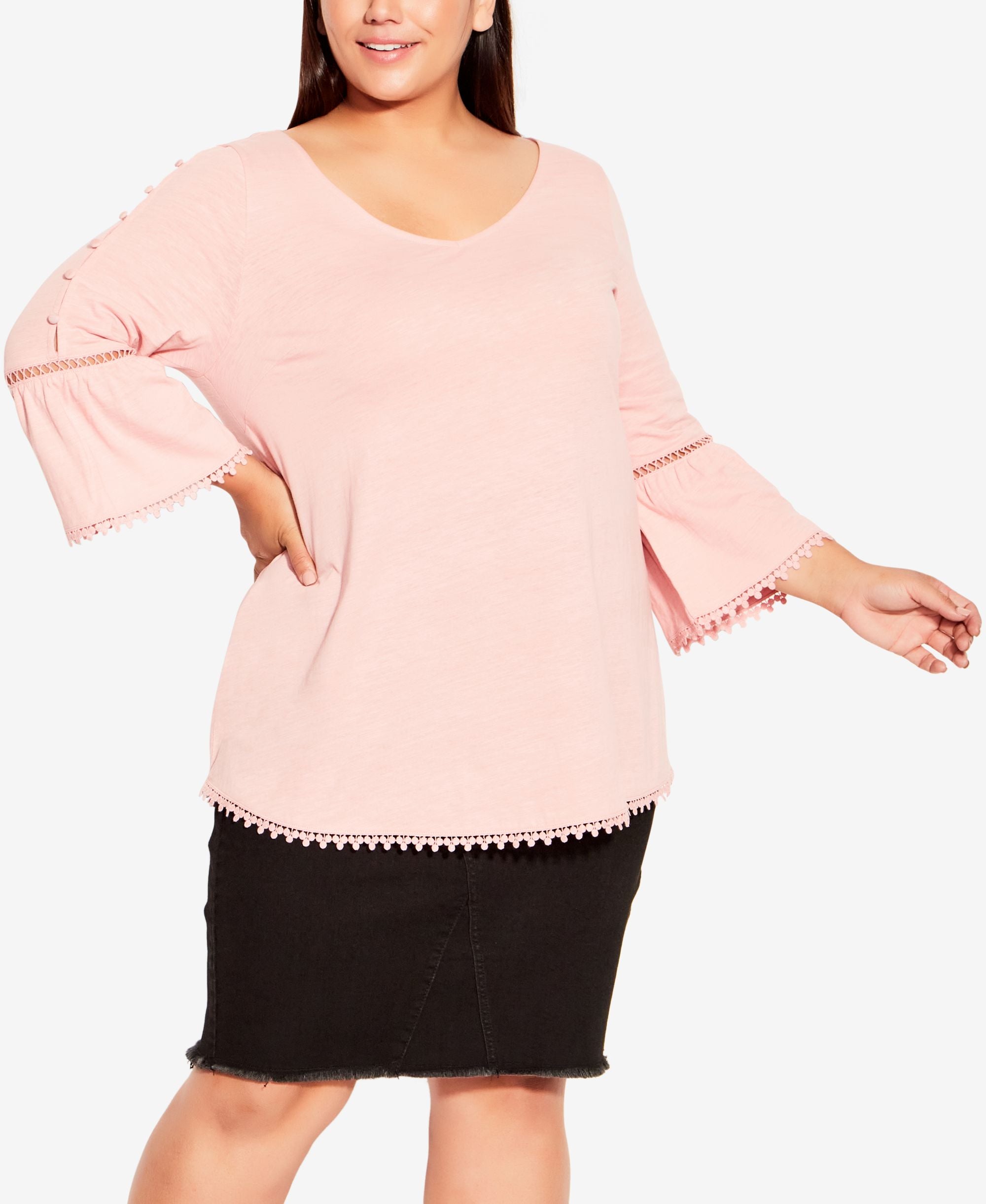 Plus Size Crochet Split Sleeve Top Rose 18W
