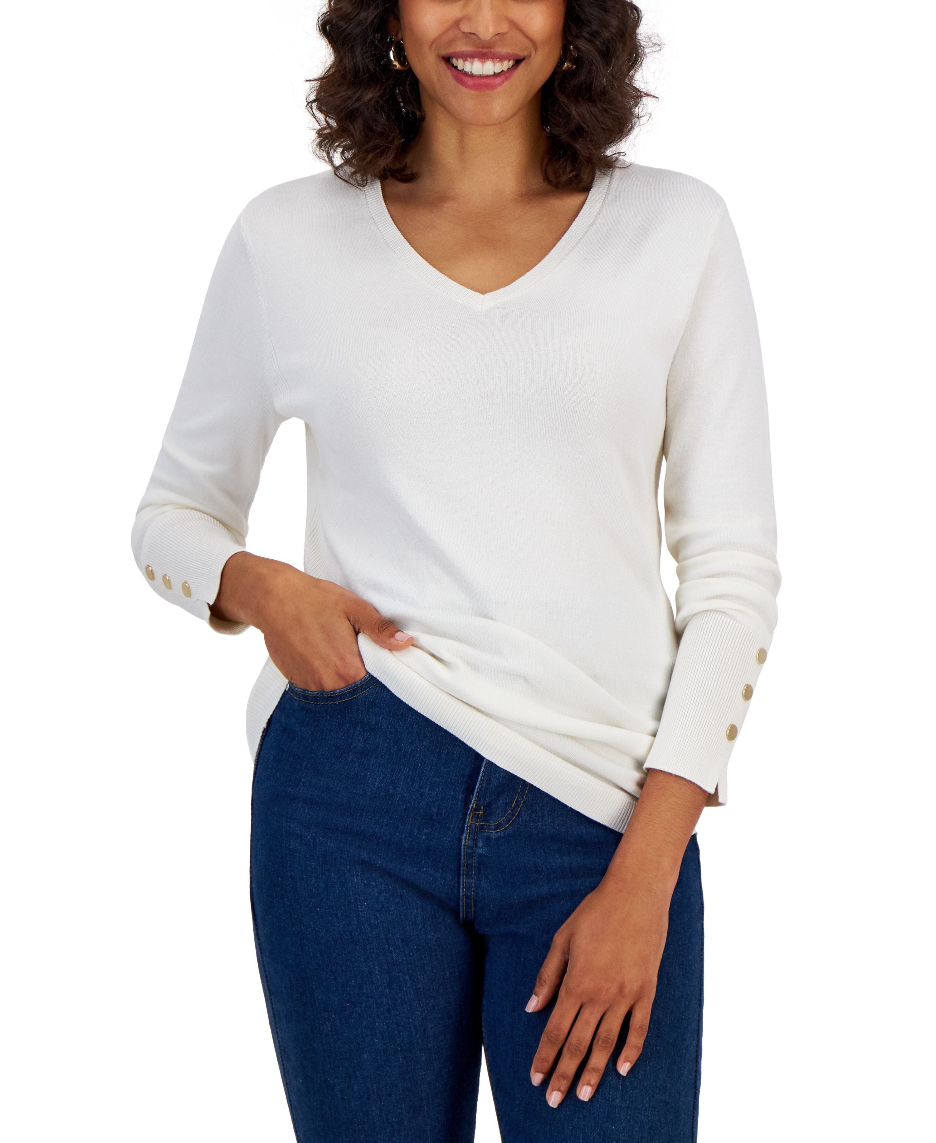 Women's Button-Cuff V-Neck Sweater