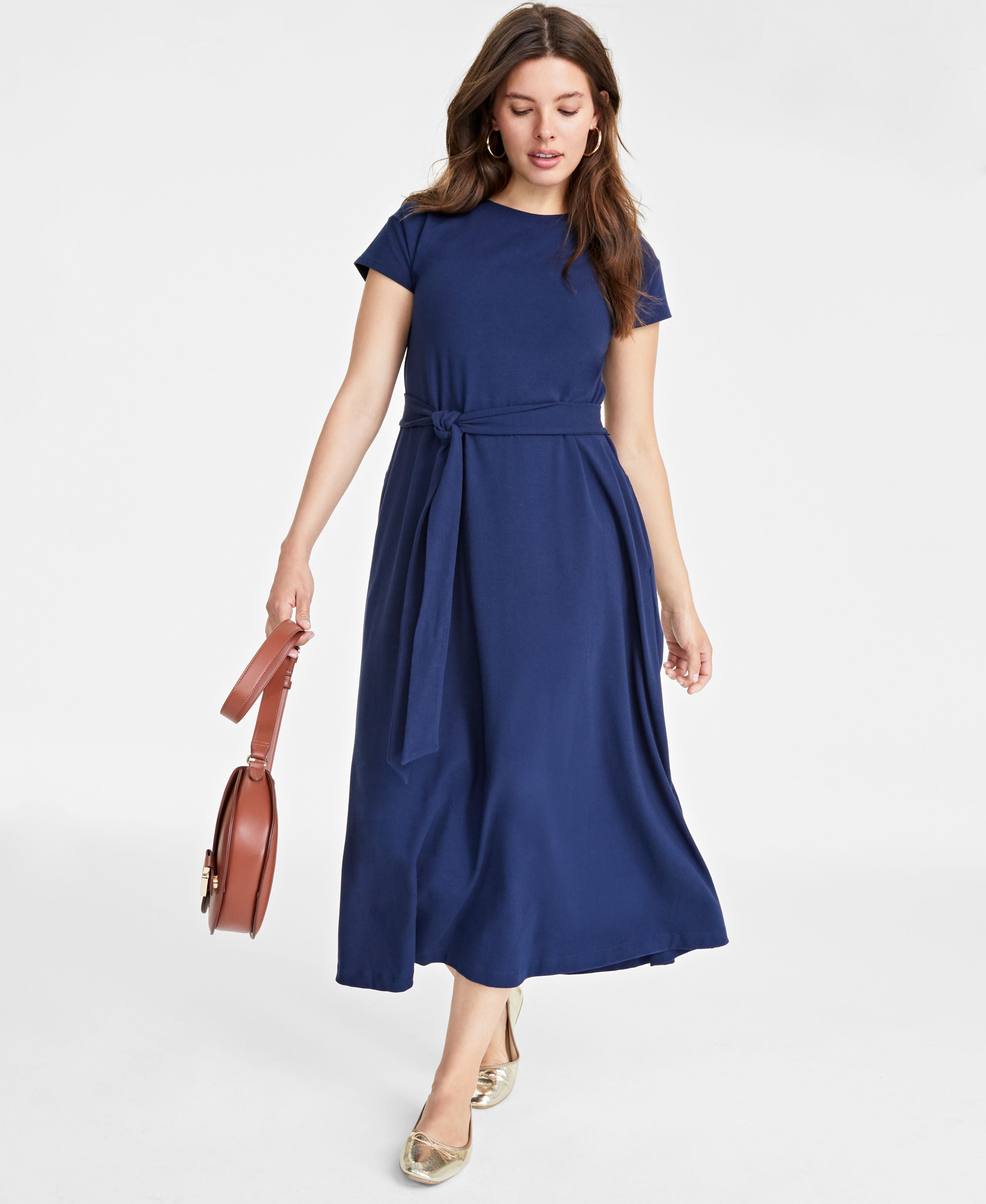 Women's Tie-Waist A-Line Midi Dress
