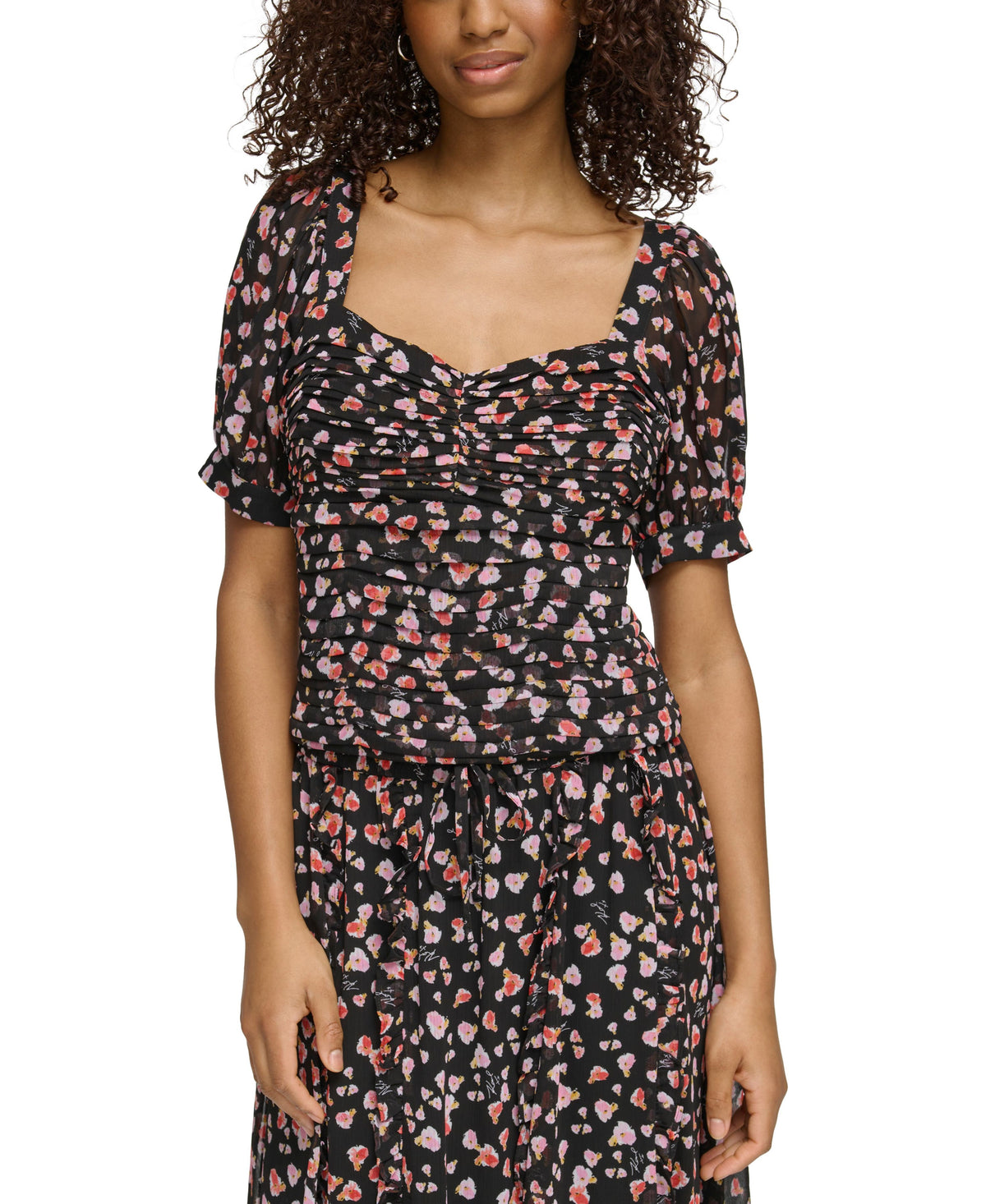 Women's Printed Ruched Puff-Sleeve Blouse