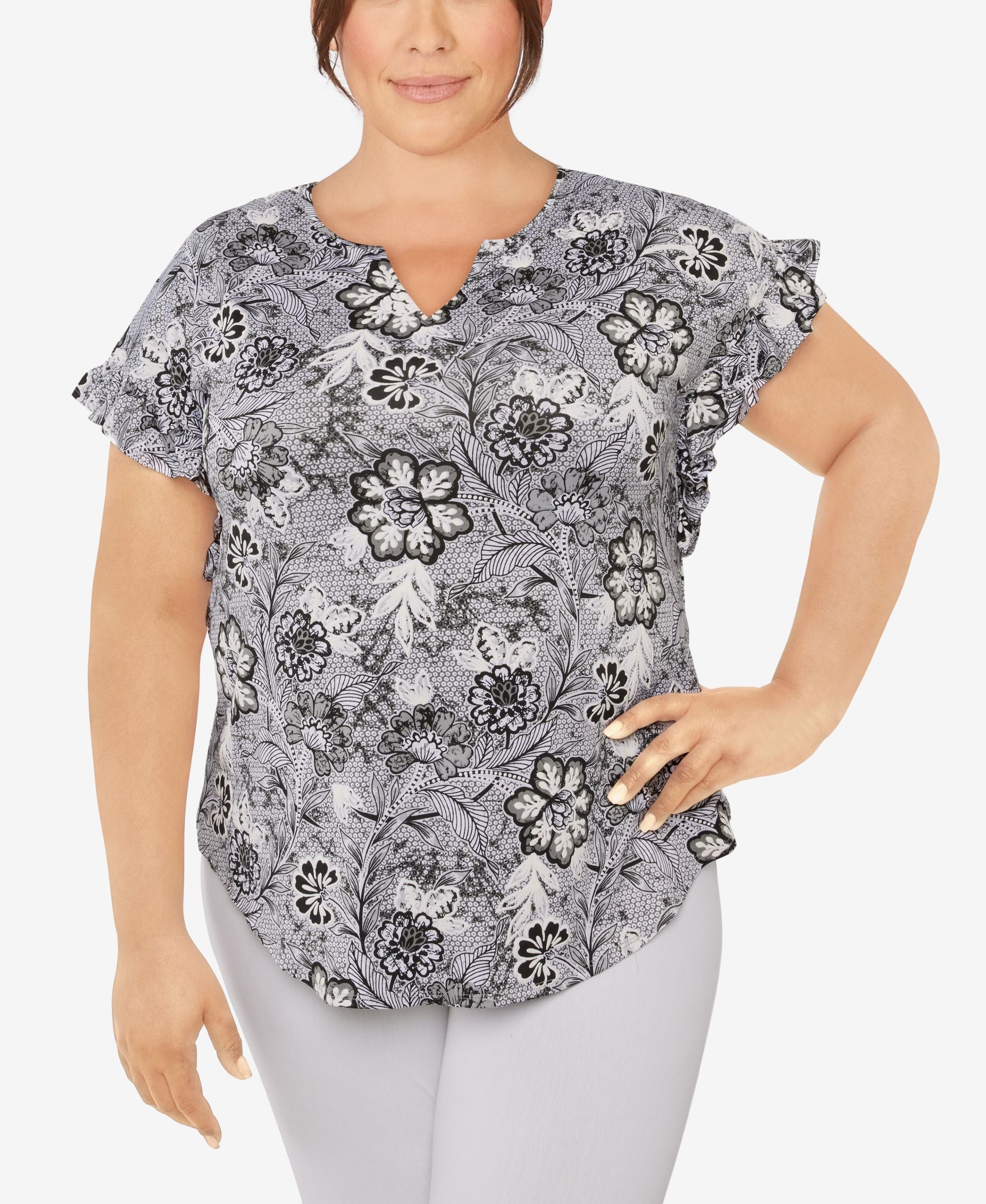 Plus Size Knit Floral Puff Print Top