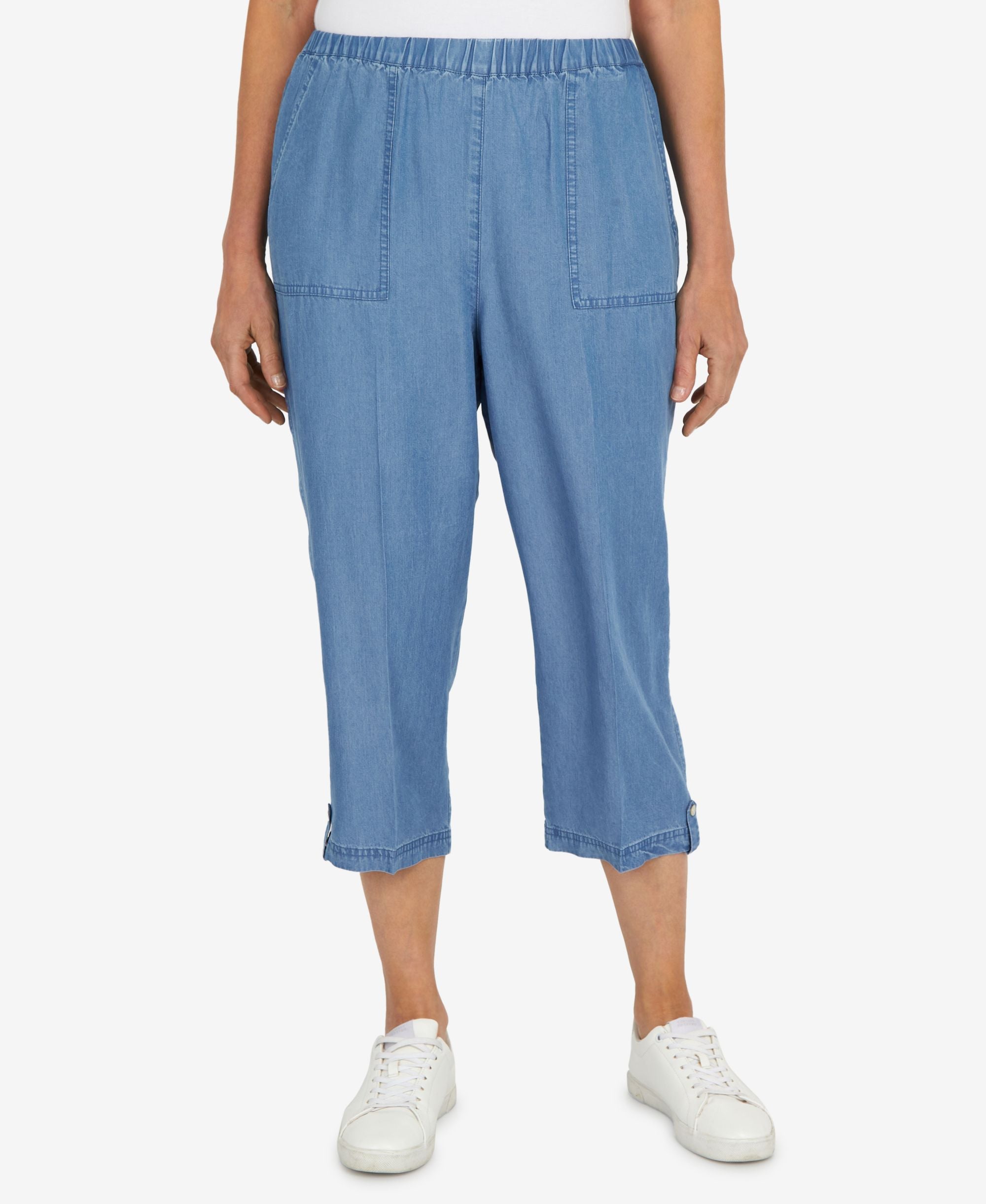 Women's Button Cuff Denim Capri Pants