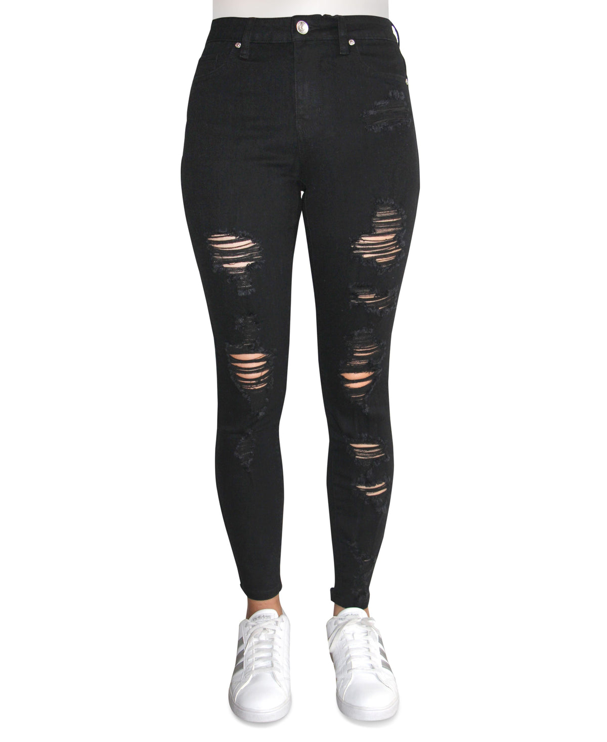 Juniors' High-Rise Destructed Skinny Jeans