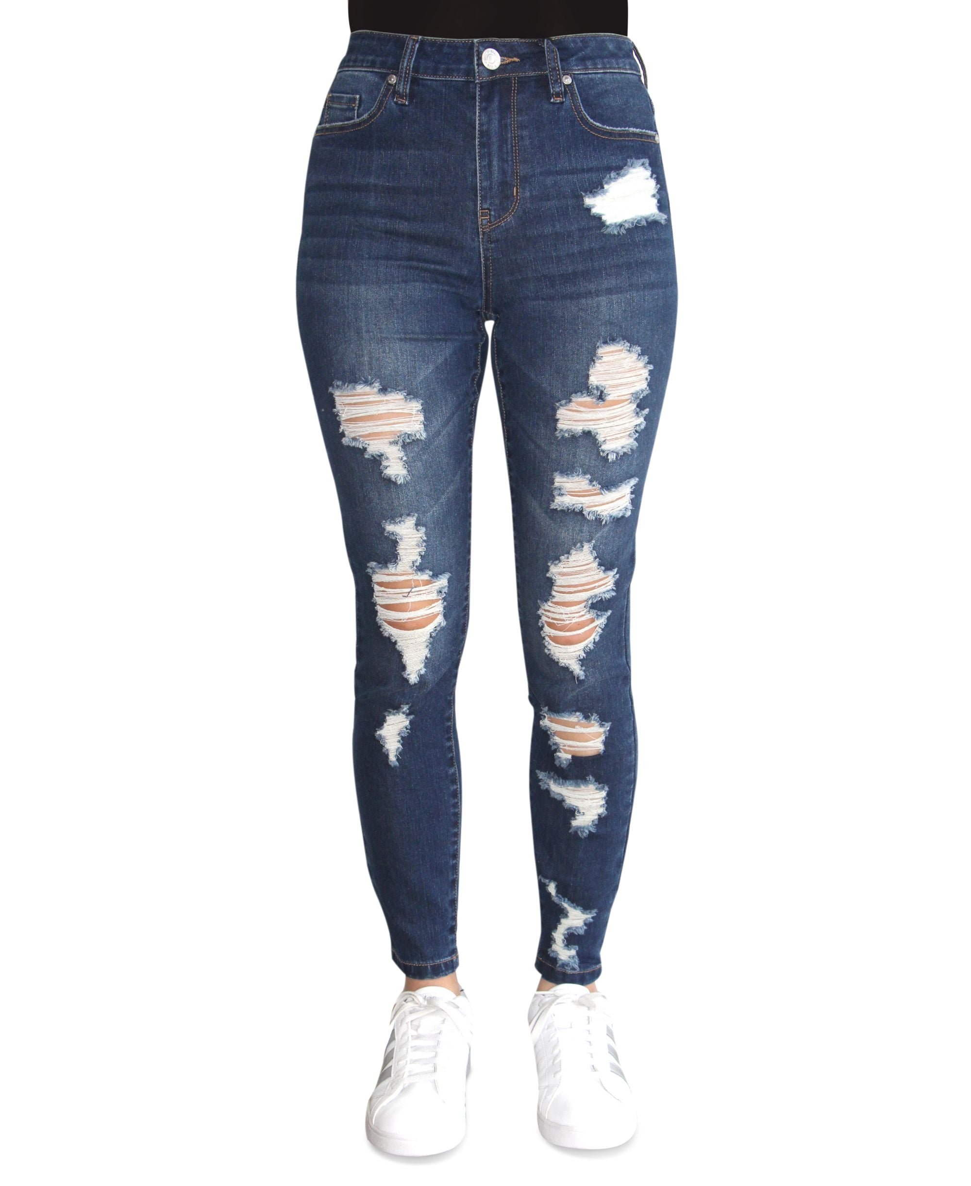 Juniors' High-Rise Destructed Skinny Jeans