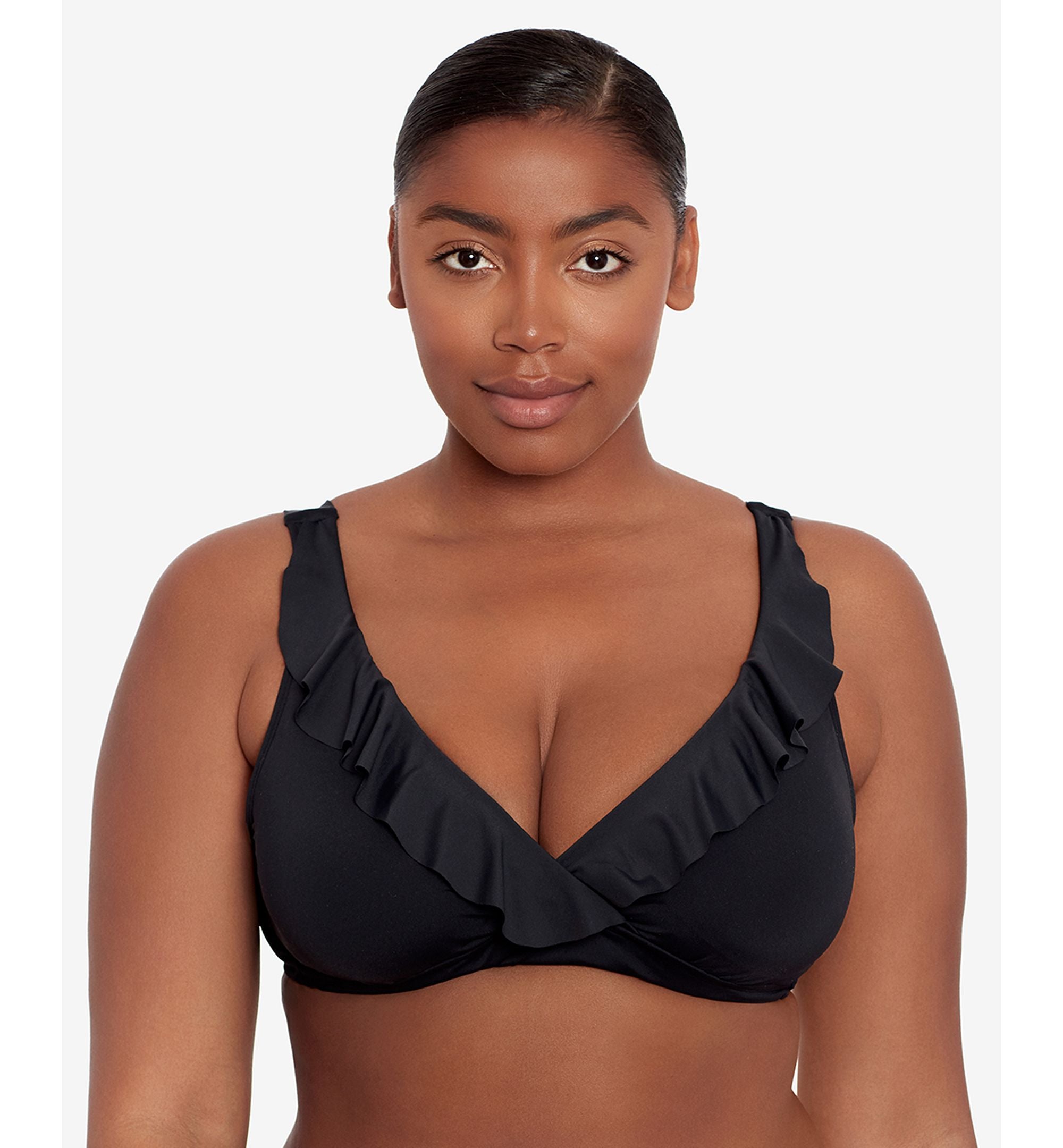 Beach Club Solid Ruffle Bikini Top