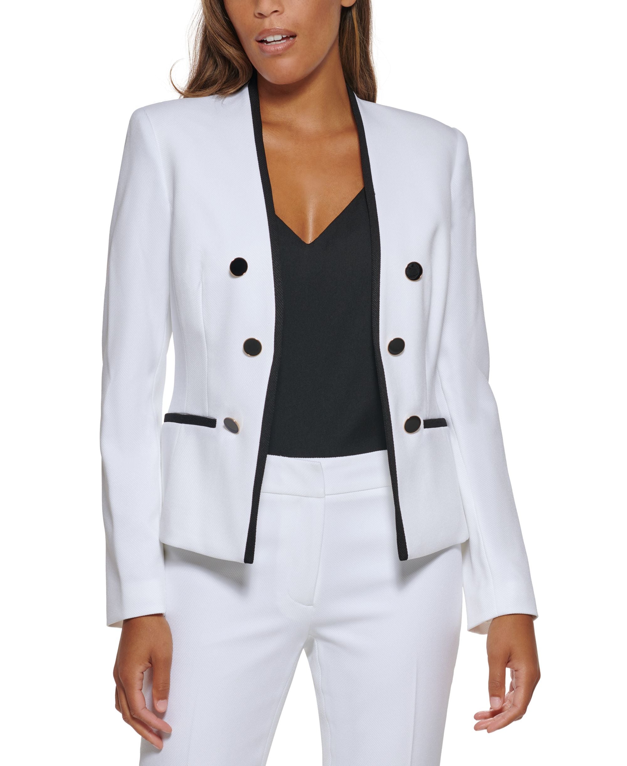 Petite Open-Front Trimmed Blazer