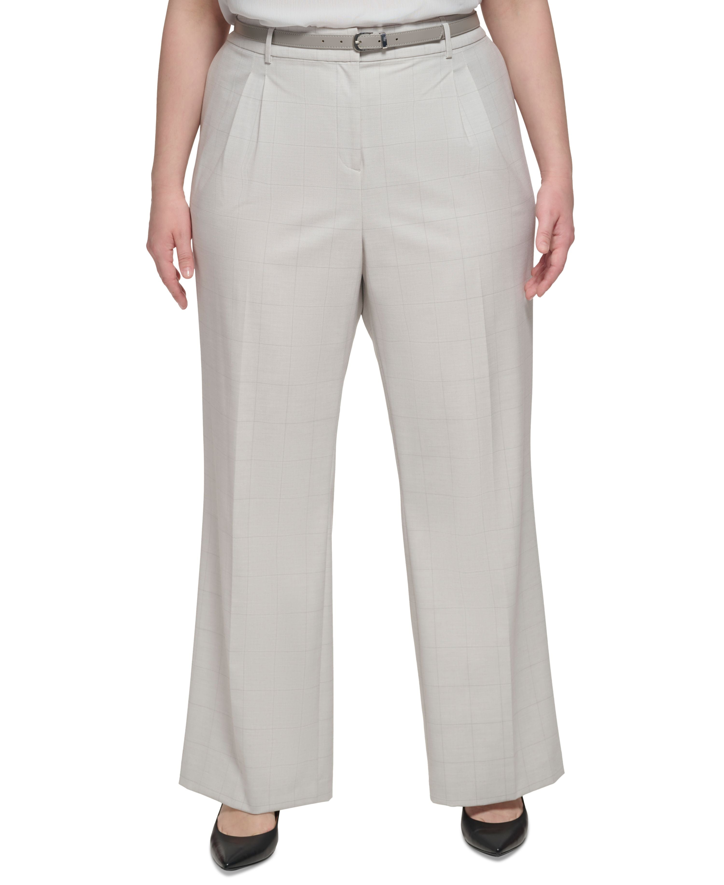 Plus Size Windowpane Wide-Leg Pants