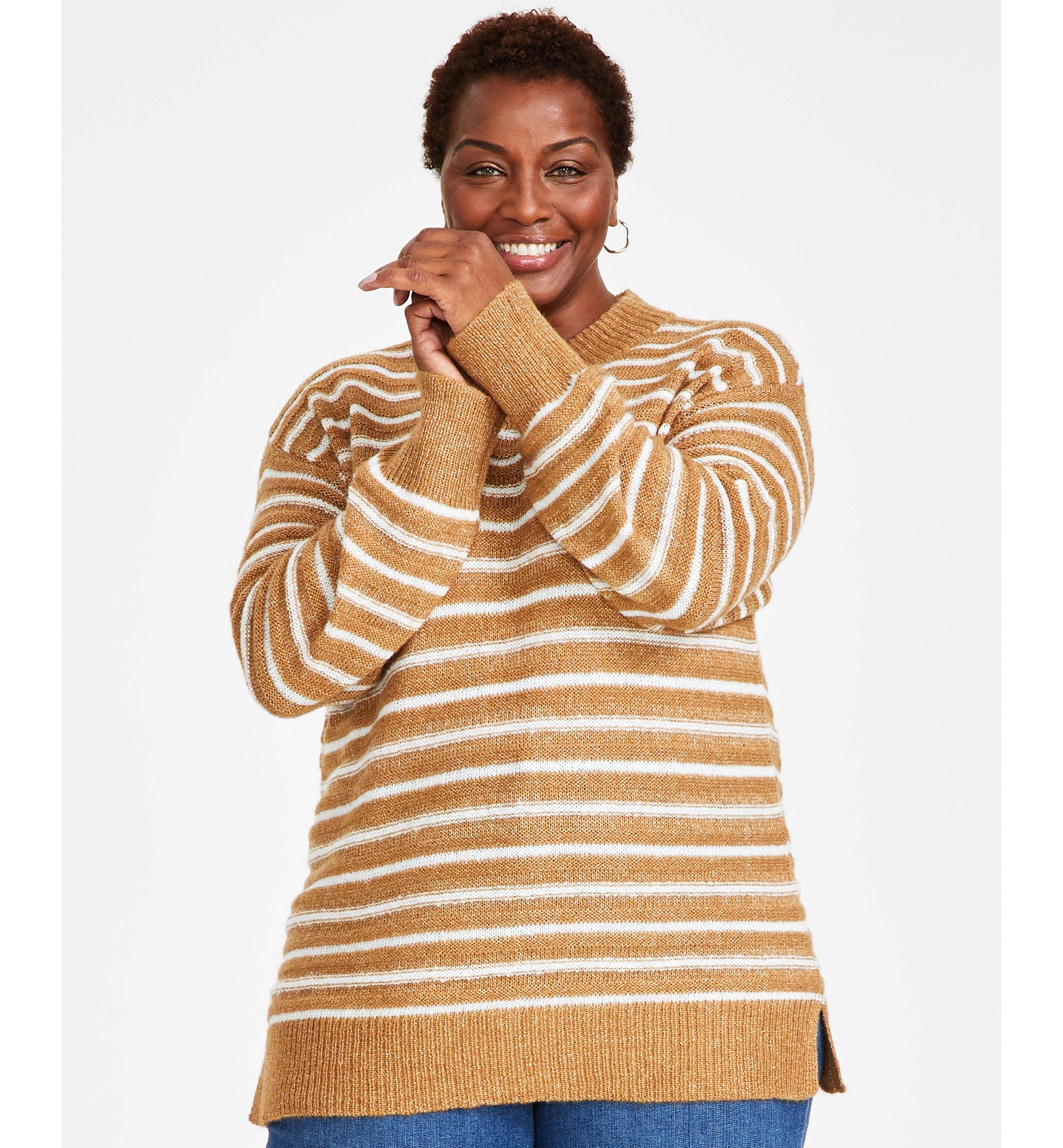 Plus Size Striped Tunic Sweater
