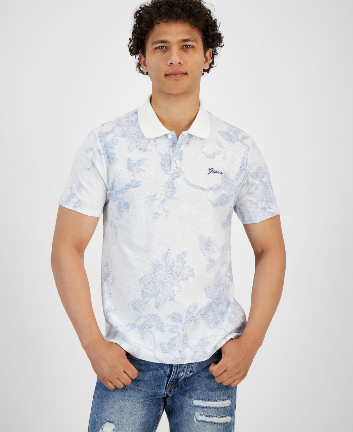 Men's Porcelain Print Short-Sleeve Polo Shirt